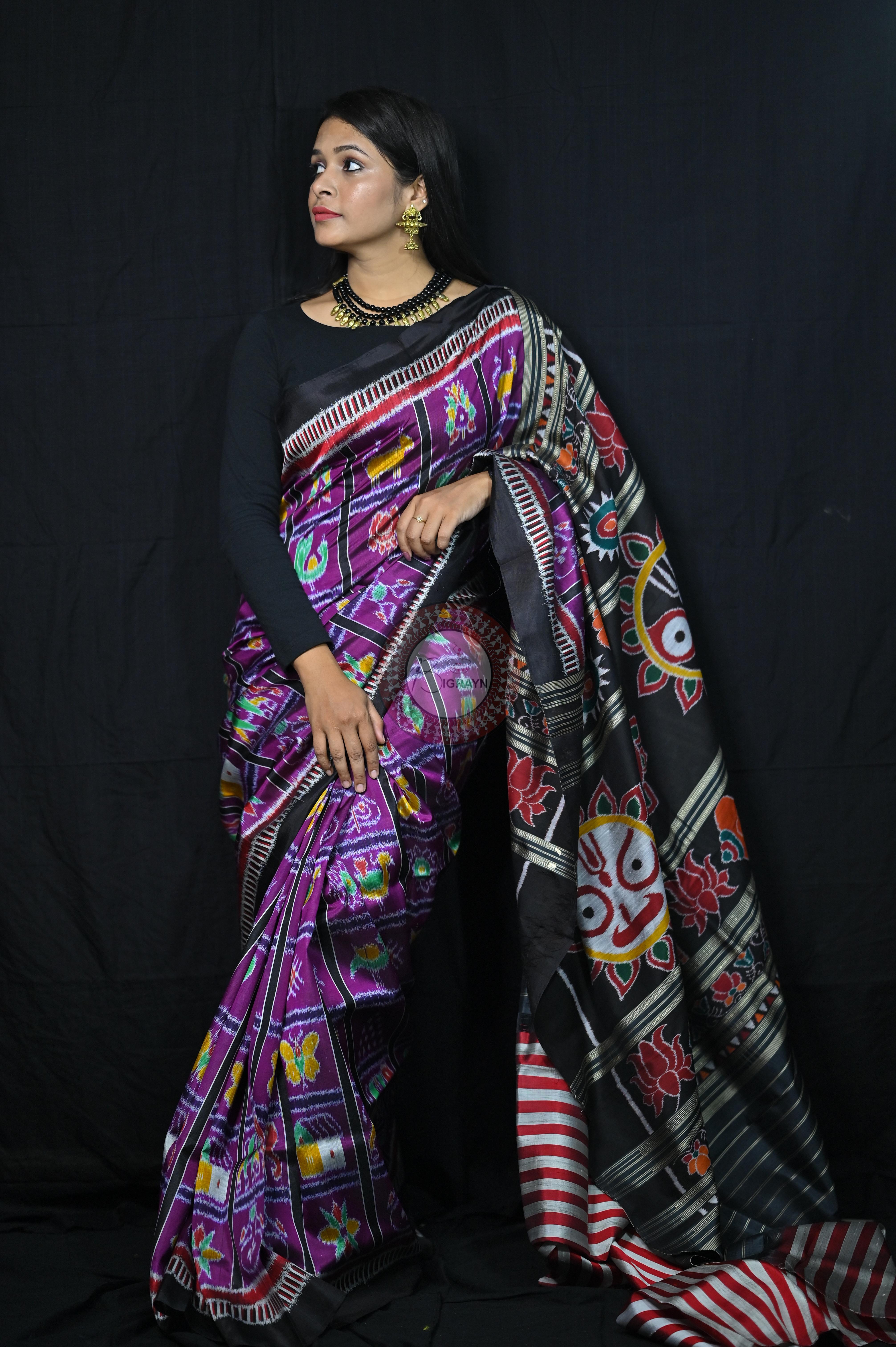 Purple Black Kathifera Nabakothi Khandua Silk Saree
