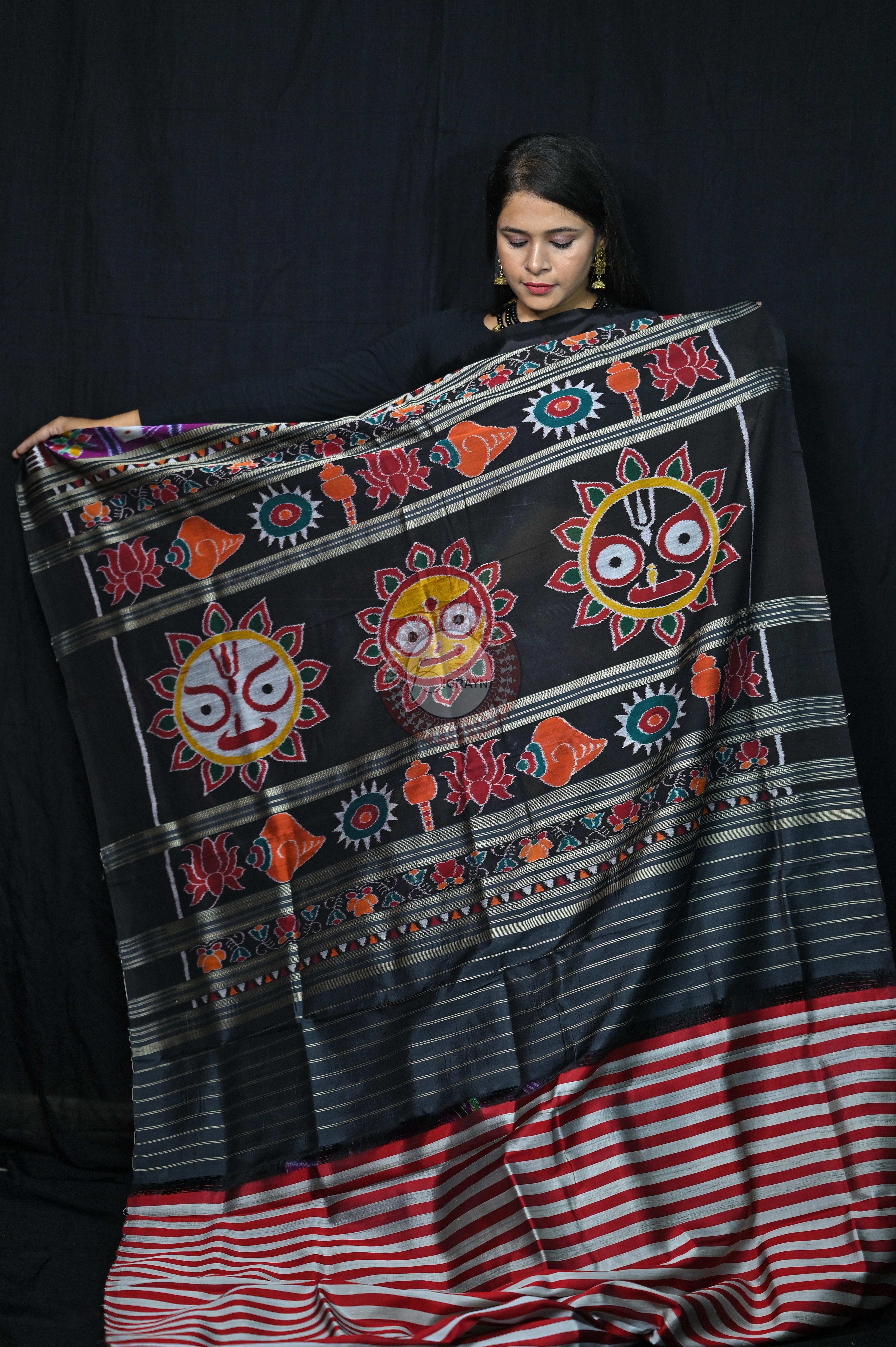 Purple Black Kathifera Nabakothi Khandua Silk Saree