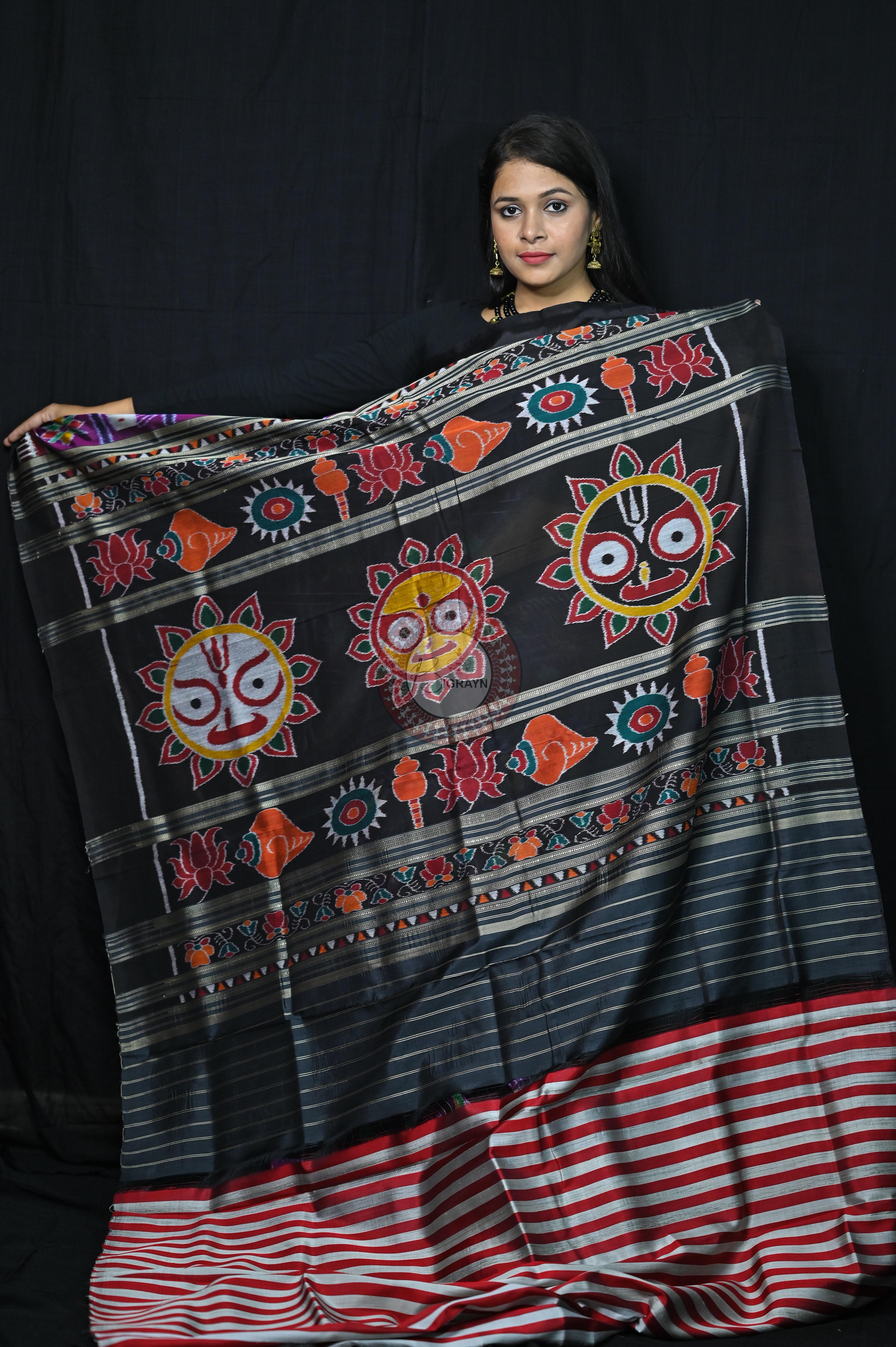 Purple Black Kathifera Nabakothi Khandua Silk Saree