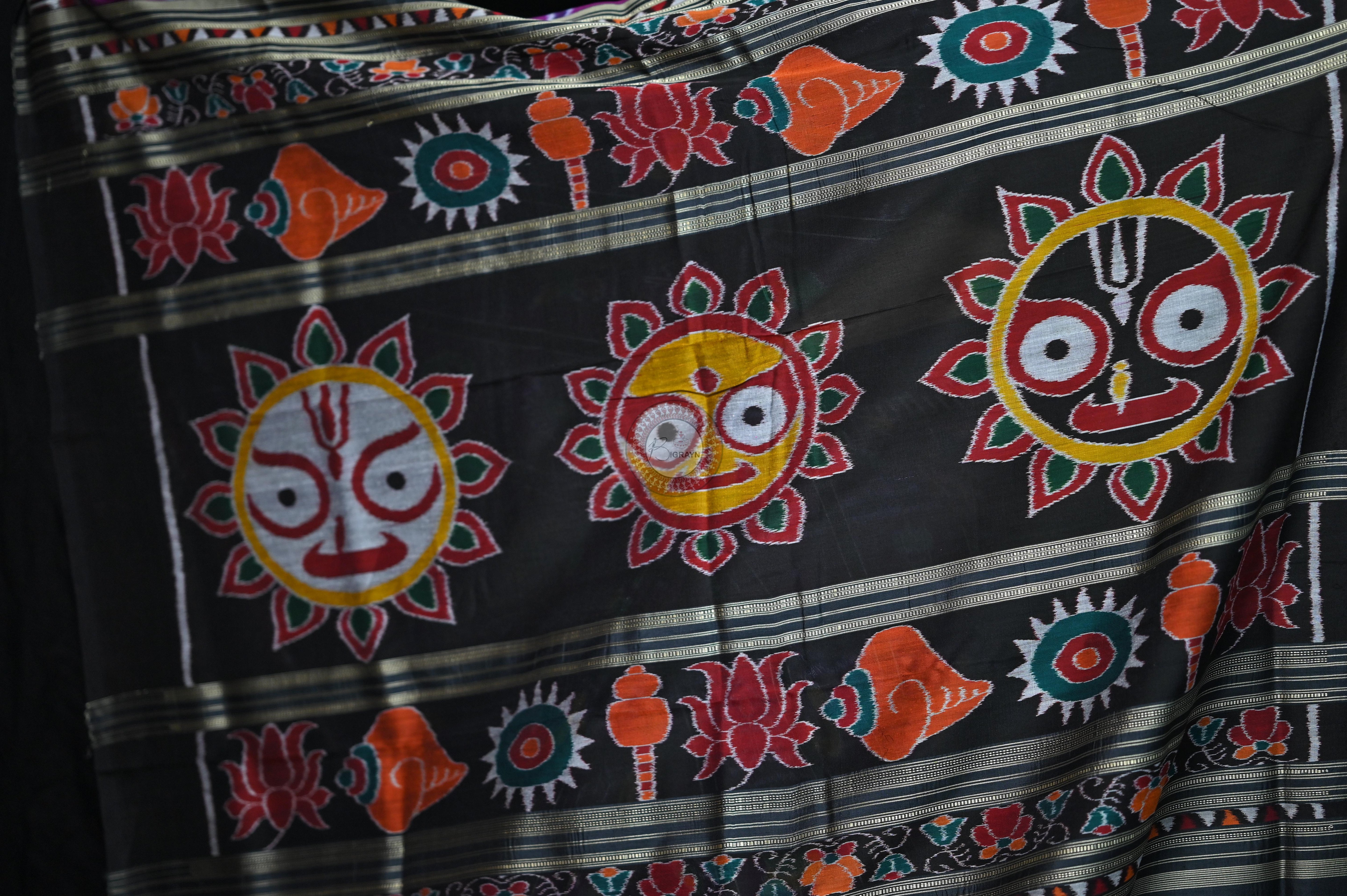 Purple Black Kathifera Nabakothi Khandua Silk Saree
