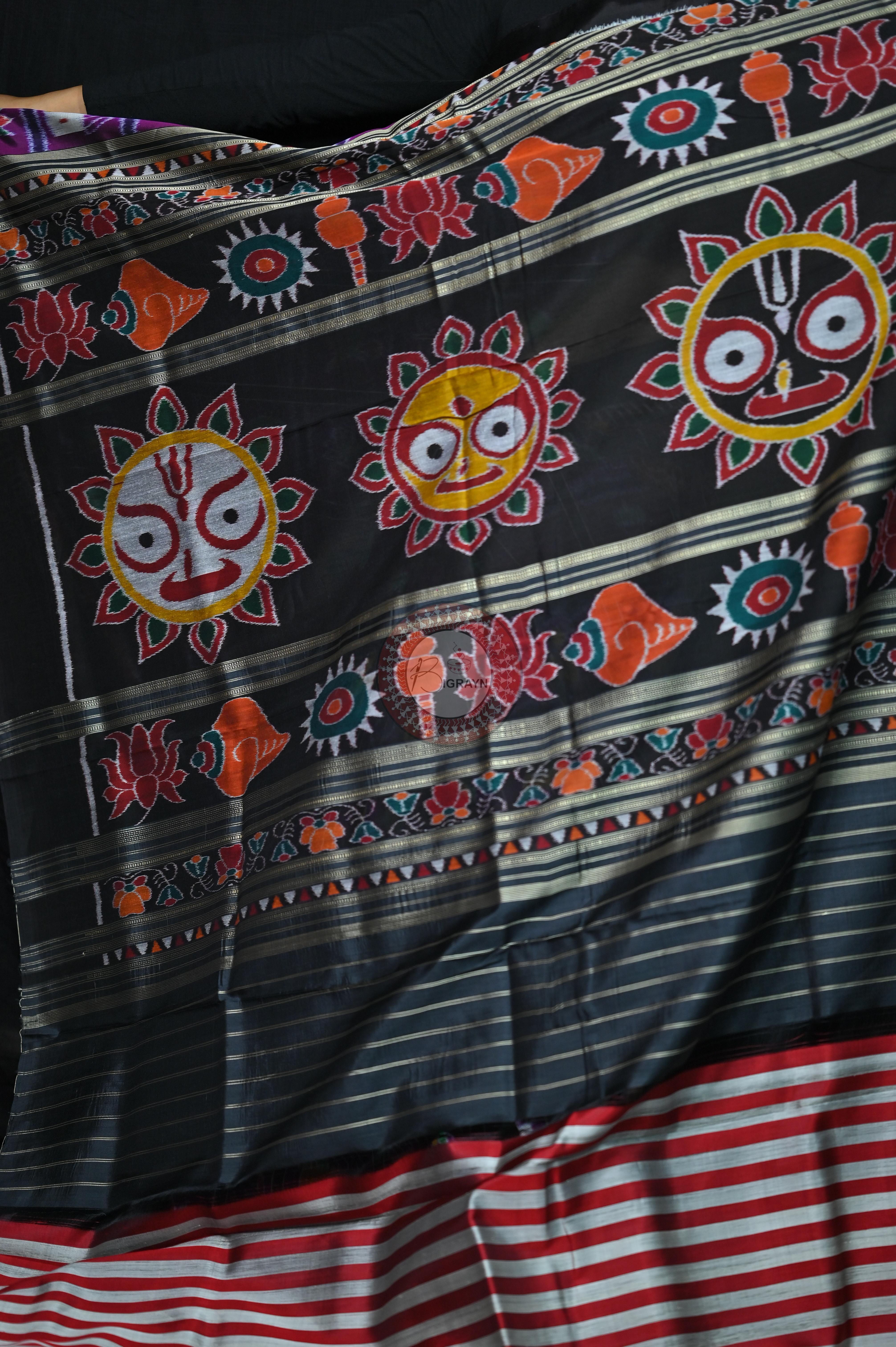 Purple Black Kathifera Nabakothi Khandua Silk Saree