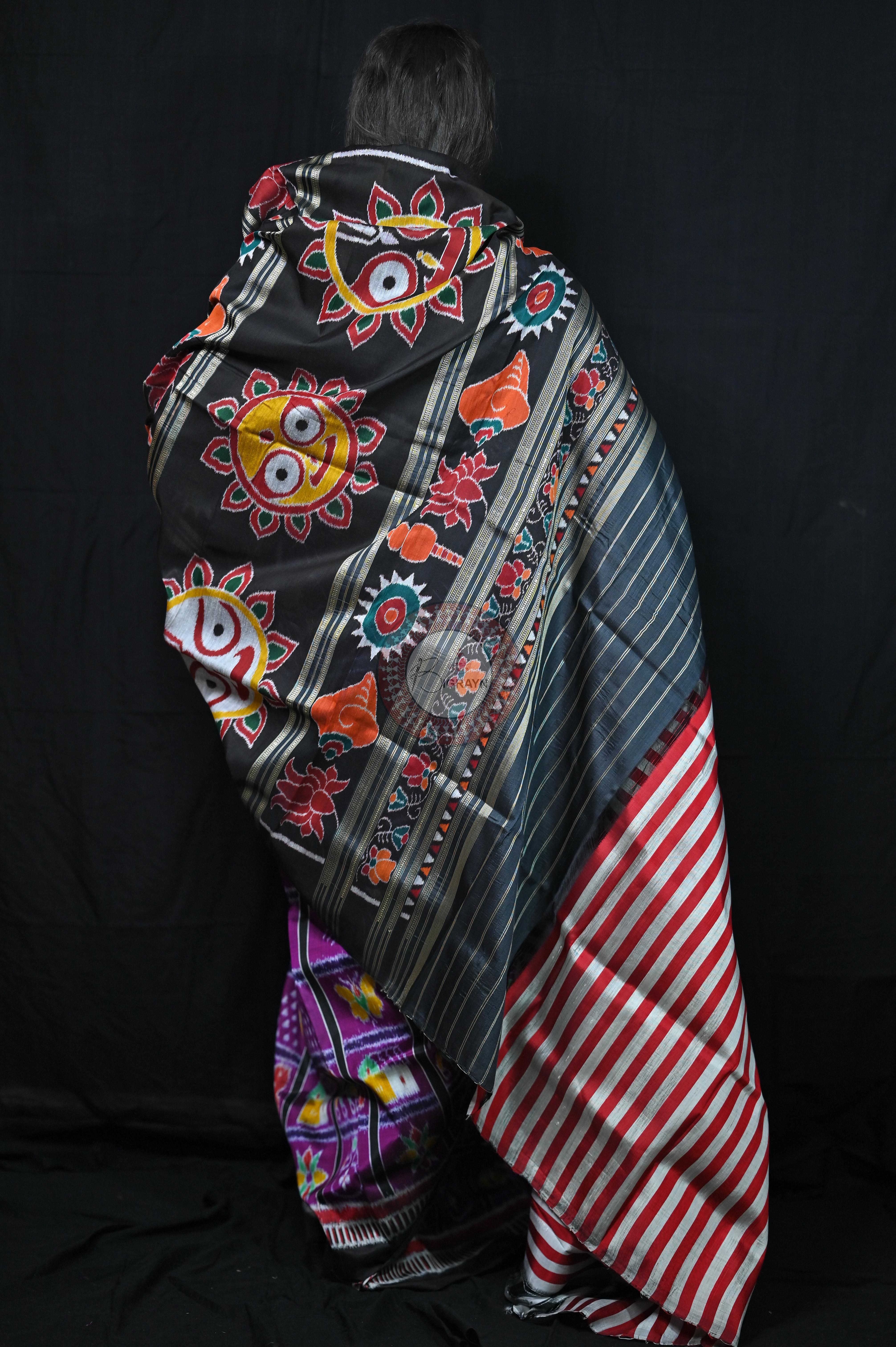 Purple Black Kathifera Nabakothi Khandua Silk Saree