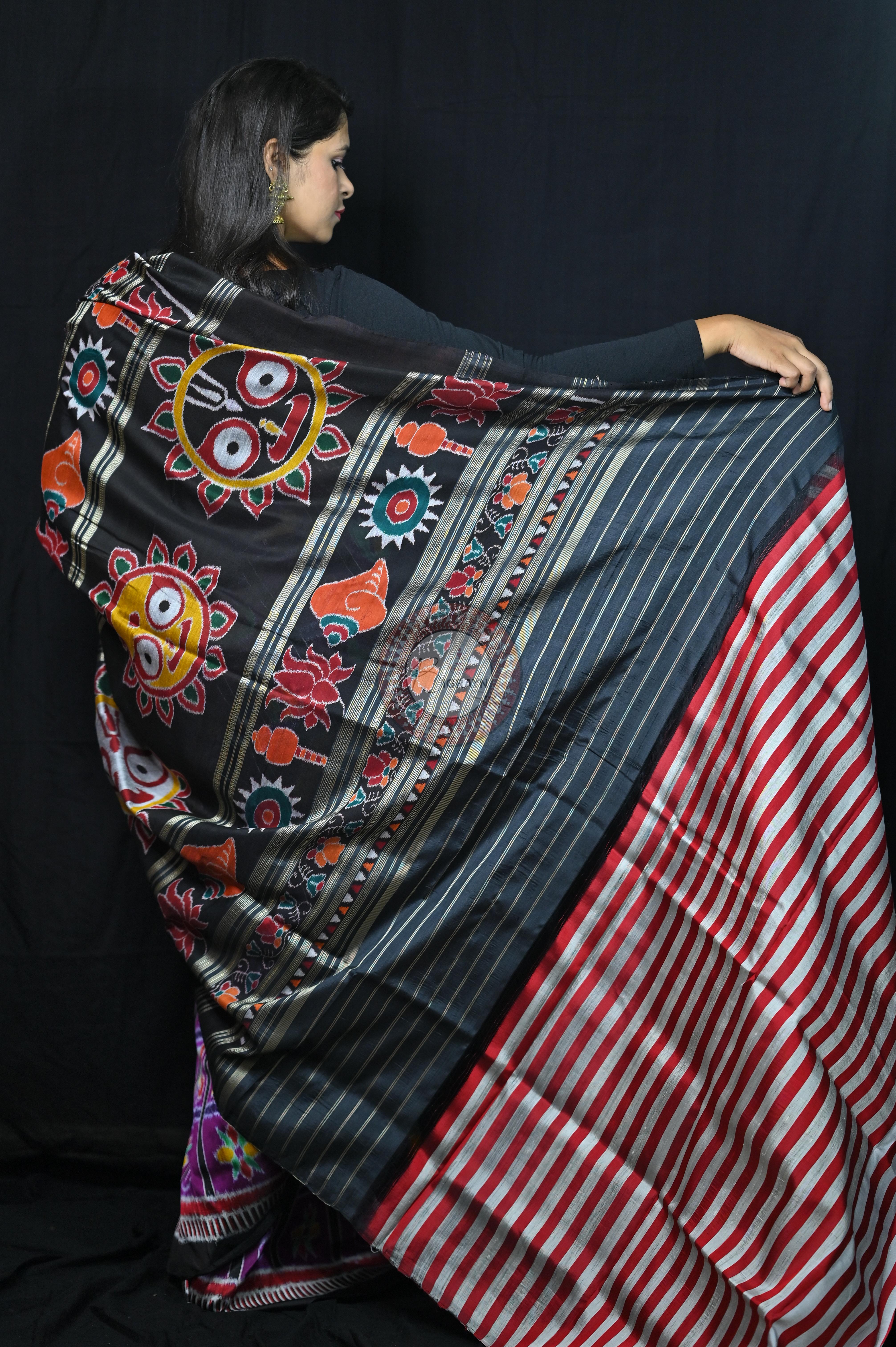 Purple Black Kathifera Nabakothi Khandua Silk Saree