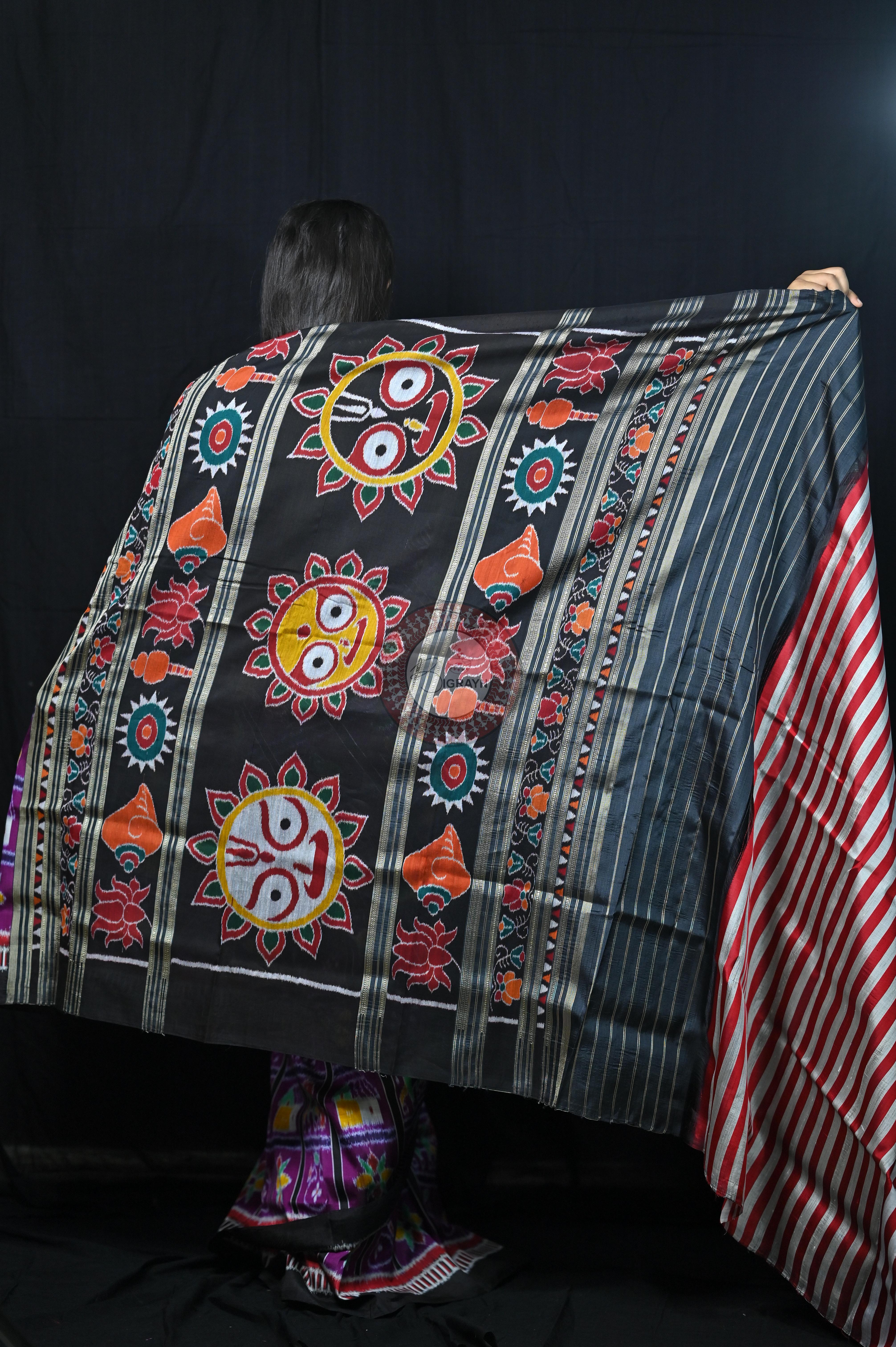 Purple Black Kathifera Nabakothi Khandua Silk Saree