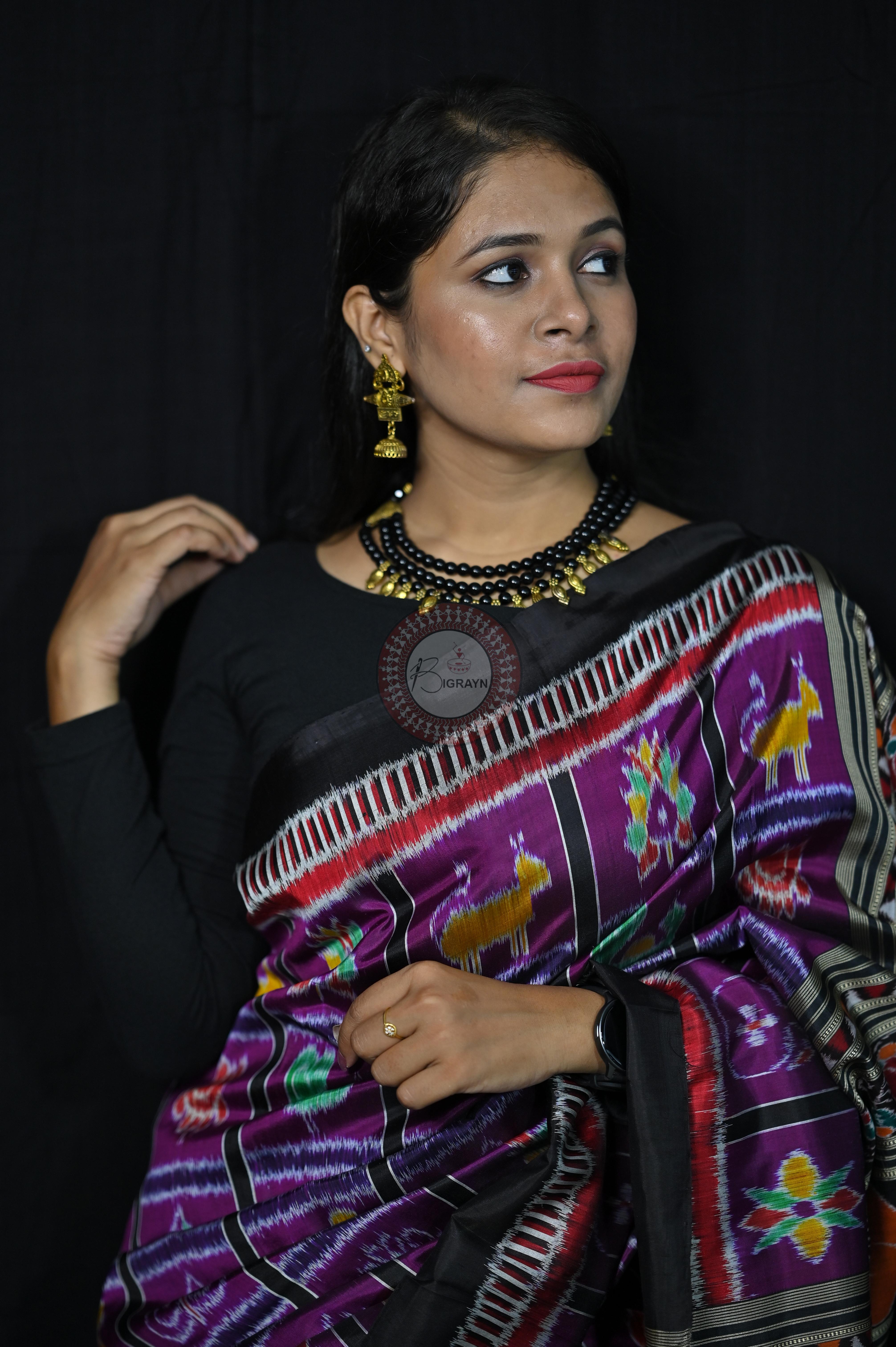 Purple Black Kathifera Nabakothi Khandua Silk Saree