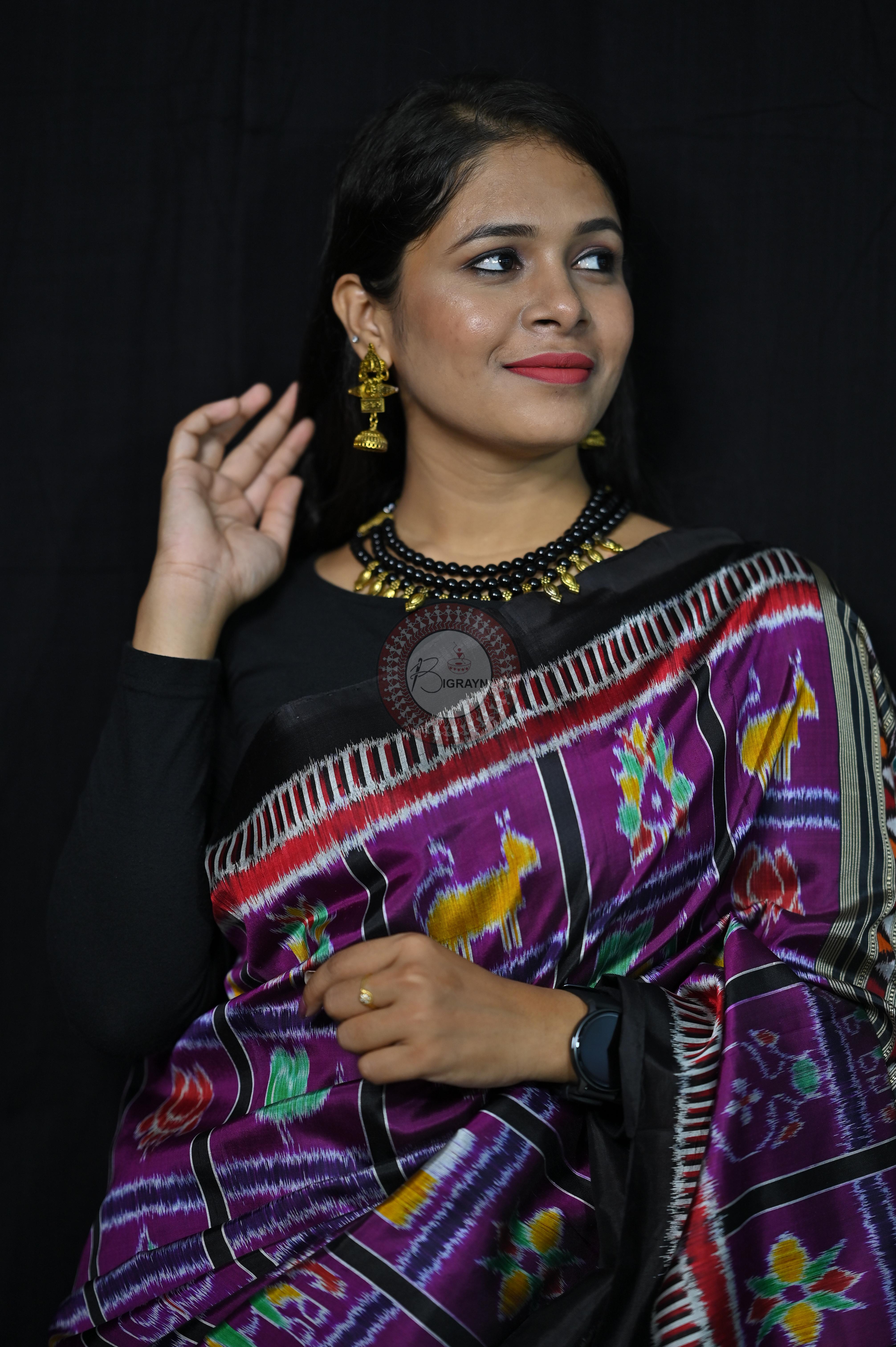 Purple Black Kathifera Nabakothi Khandua Silk Saree