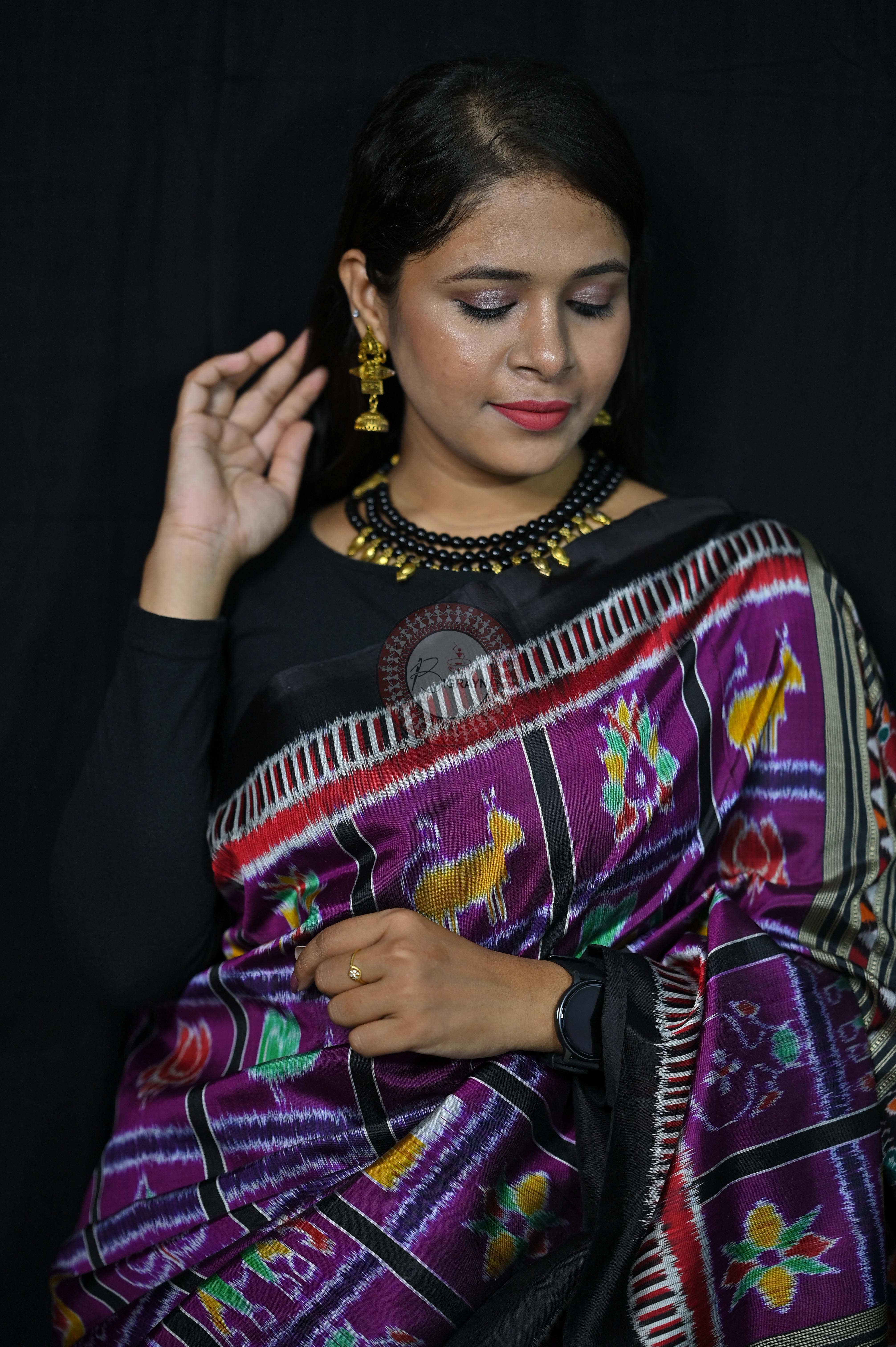 Purple Black Kathifera Nabakothi Khandua Silk Saree