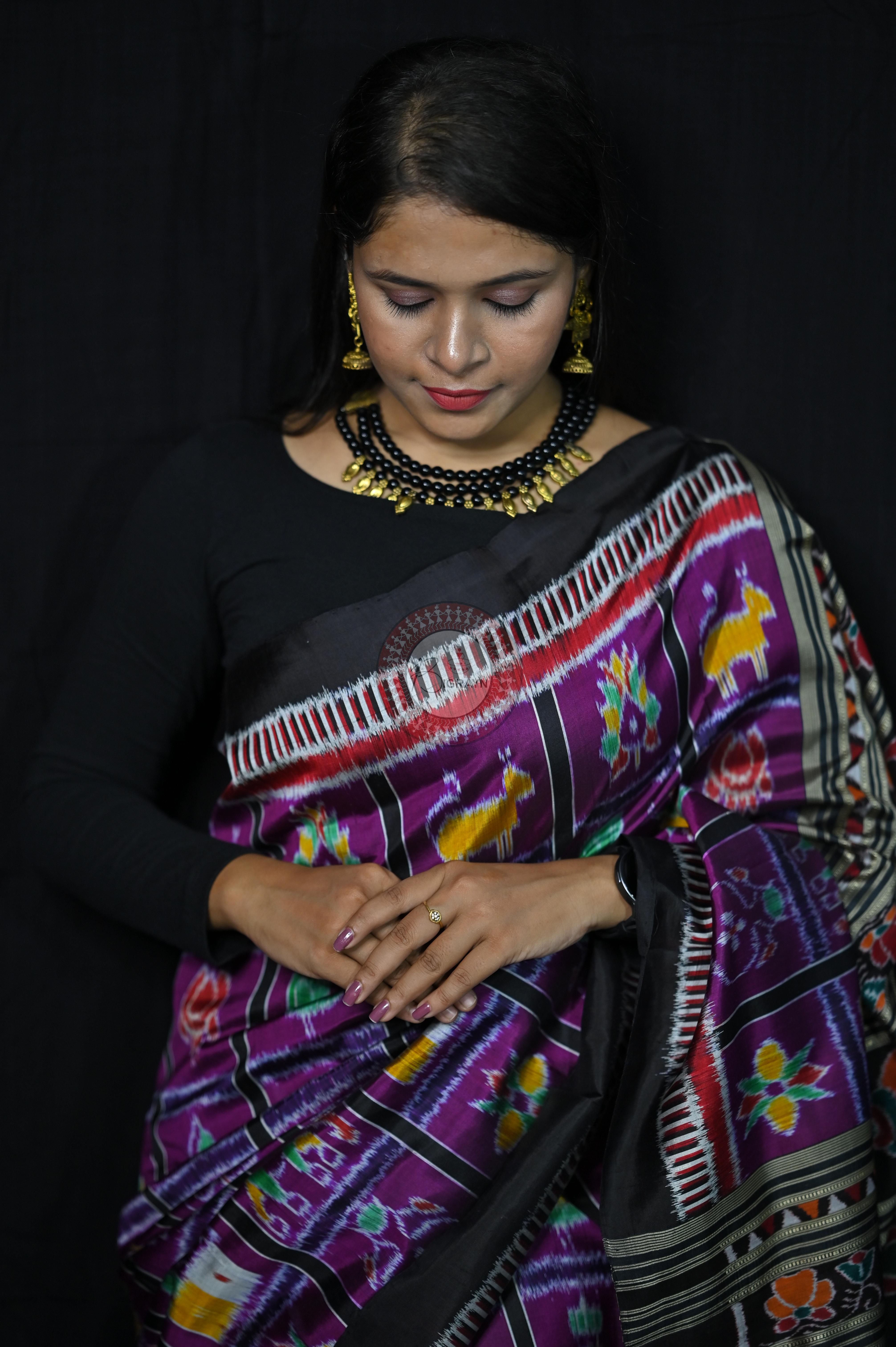 Purple Black Kathifera Nabakothi Khandua Silk Saree