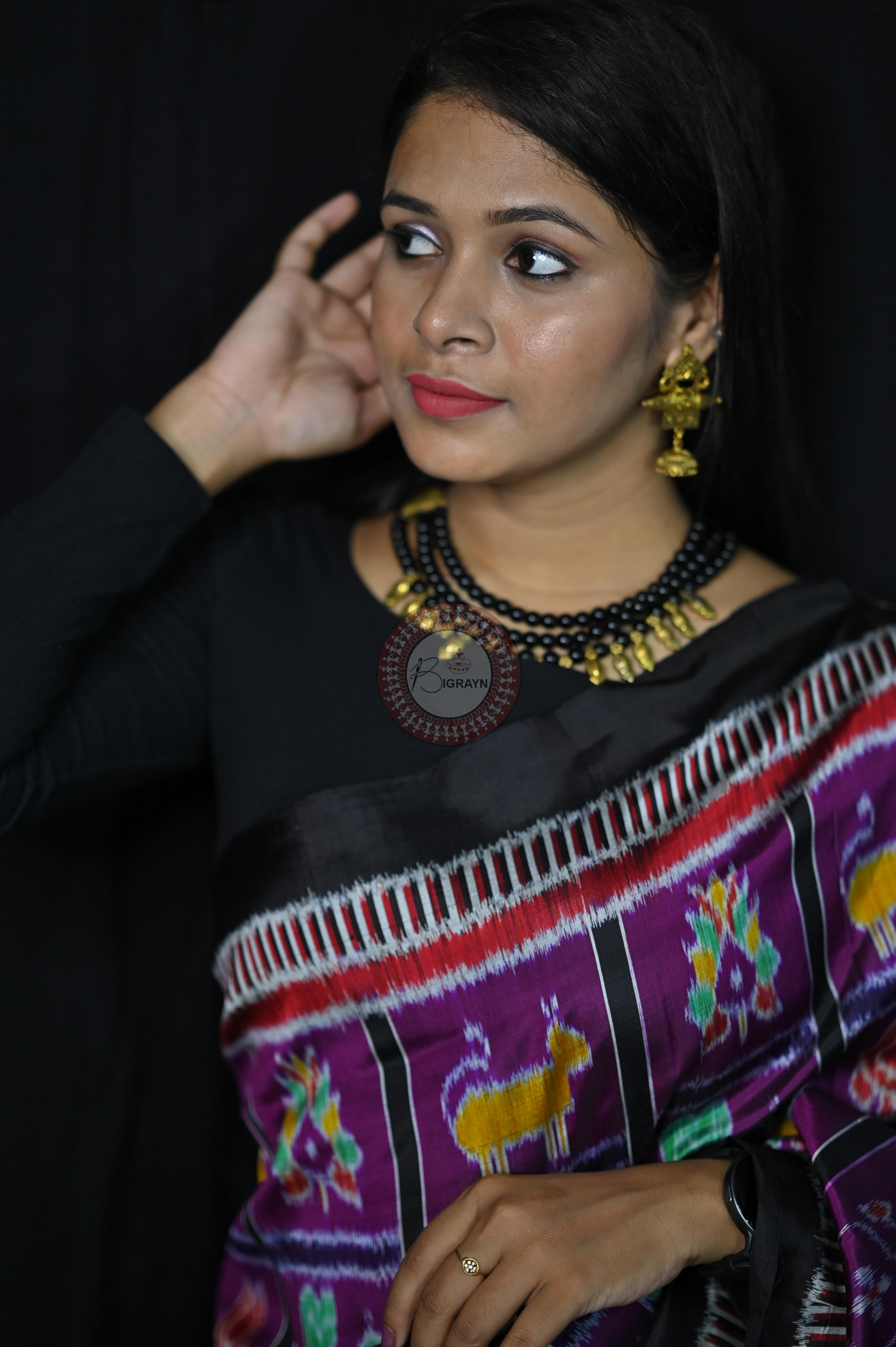 Purple Black Kathifera Nabakothi Khandua Silk Saree