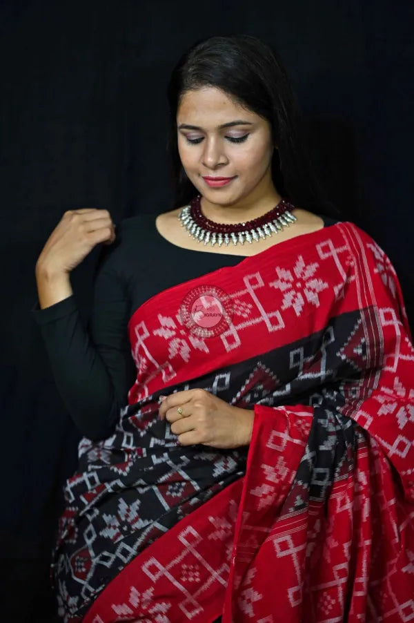 Black Telia Rumal Khandua Cotton Saree