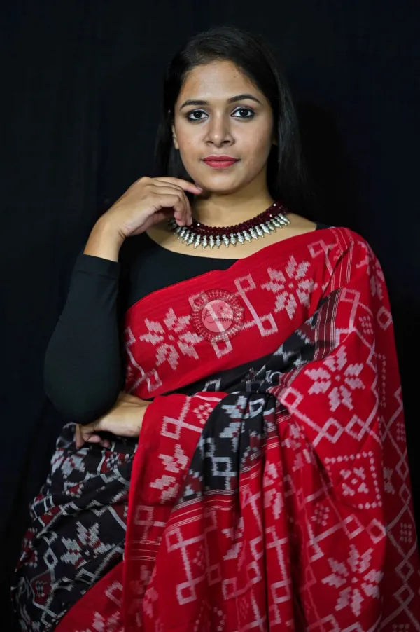 Black Telia Rumal Khandua Cotton Saree