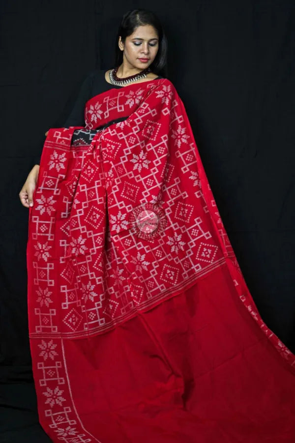 Black Telia Rumal Khandua Cotton Saree