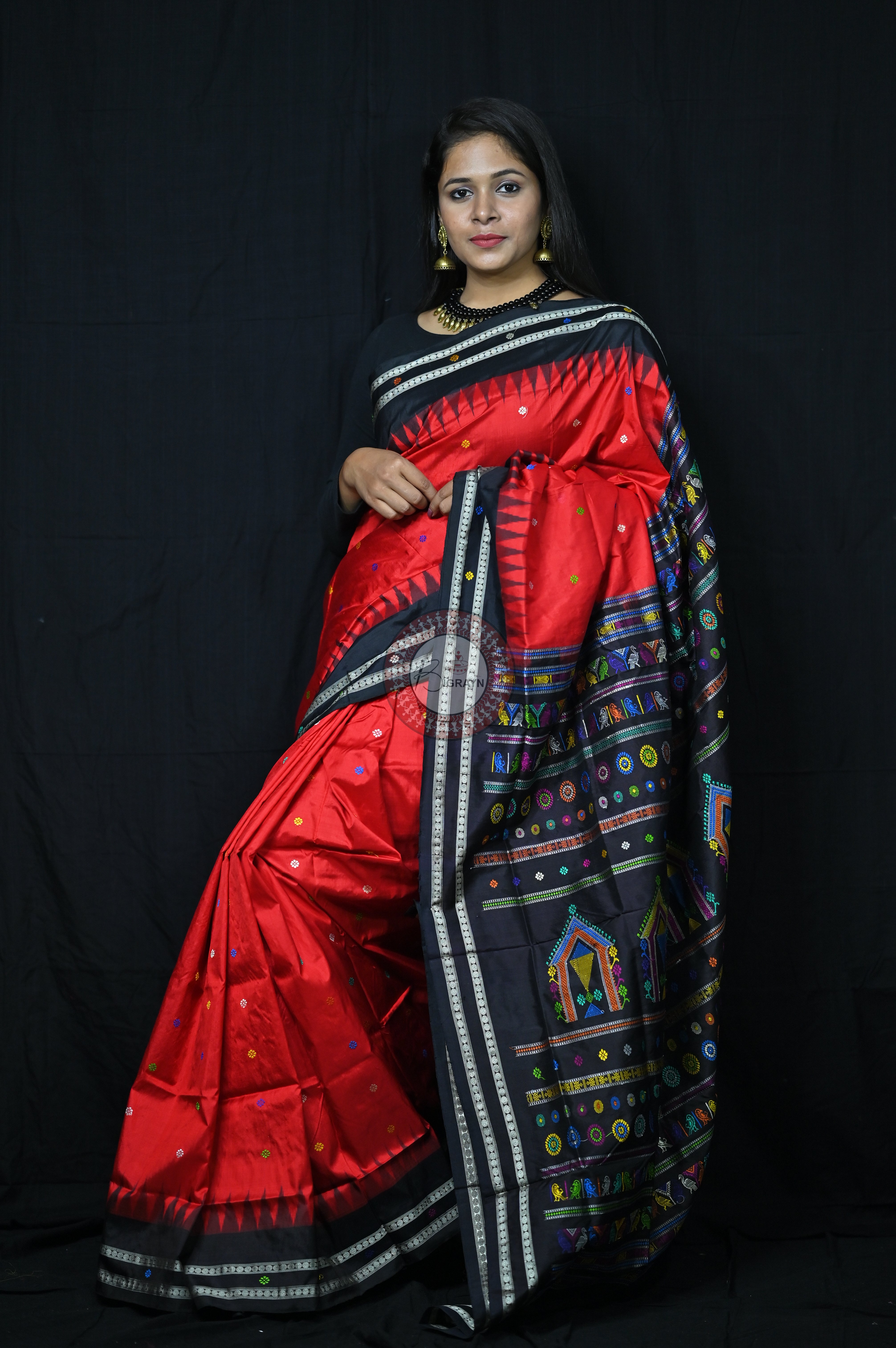Red Black Dolabedi Silk Saree