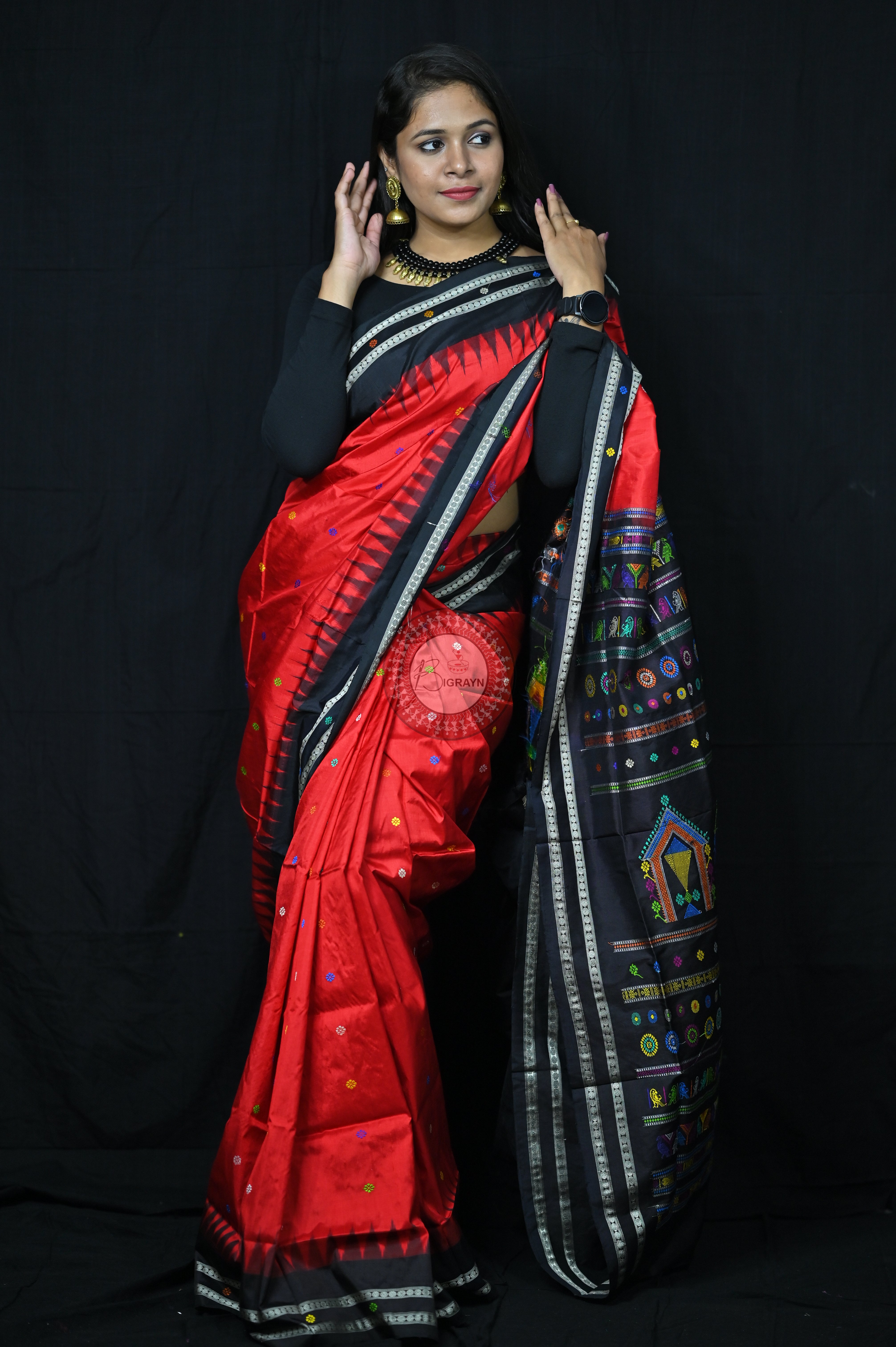 Red Black Dolabedi Silk Saree