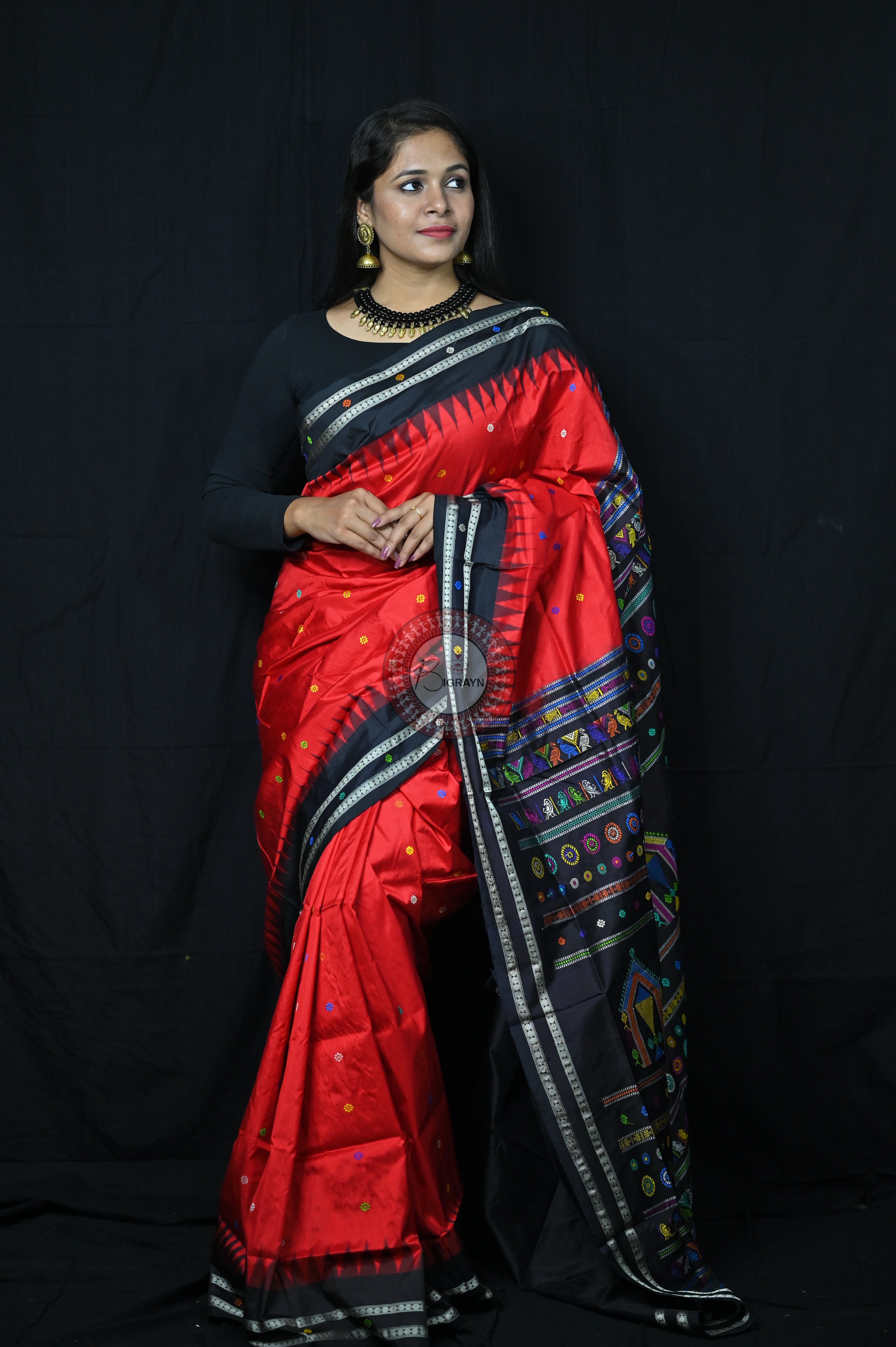 Red Black Dolabedi Silk Saree