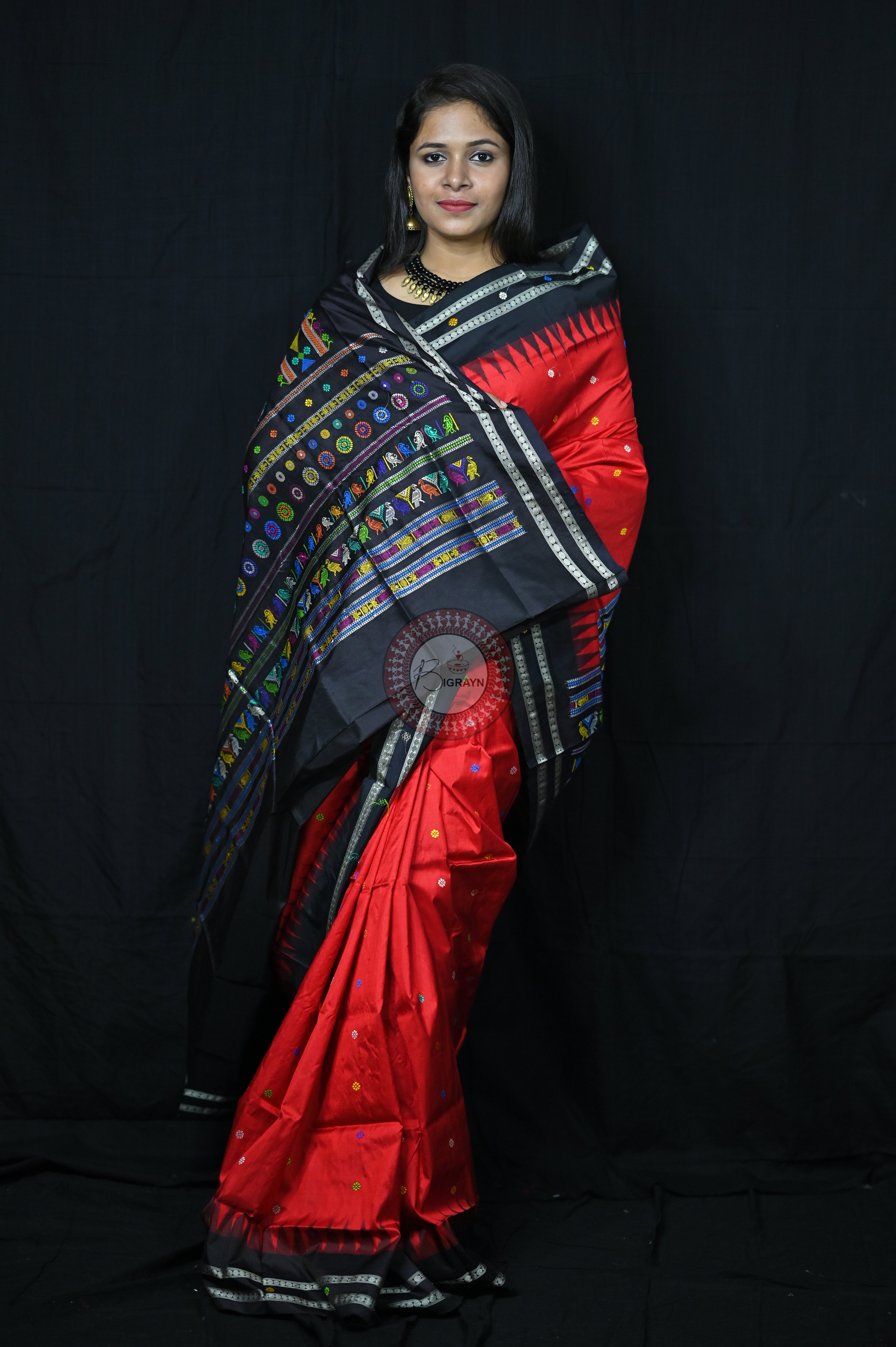 Red Black Dolabedi Silk Saree
