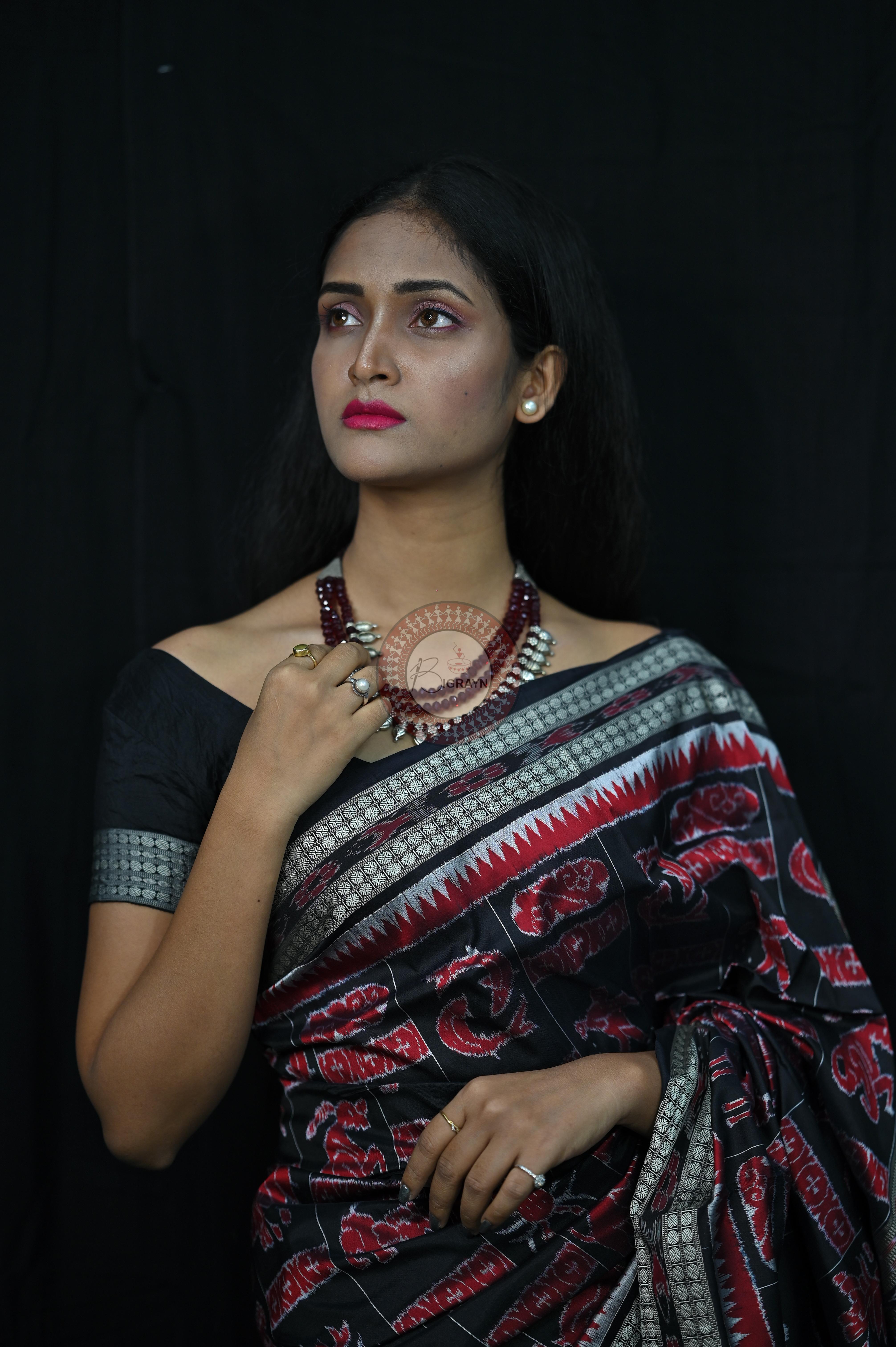 Black Zodiac Sign Special Sambalpuri Silk