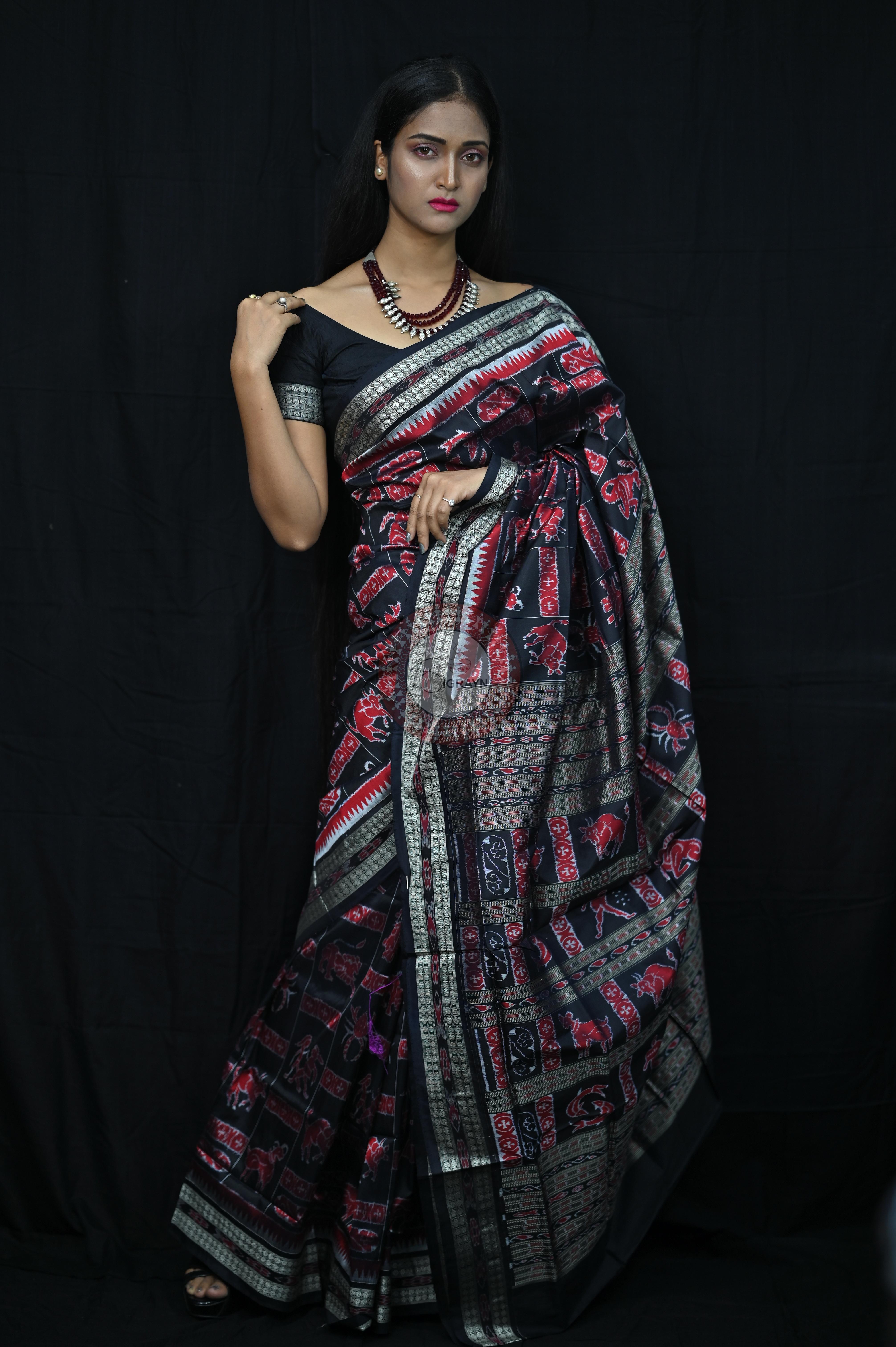 Black Zodiac Sign Special Sambalpuri Silk