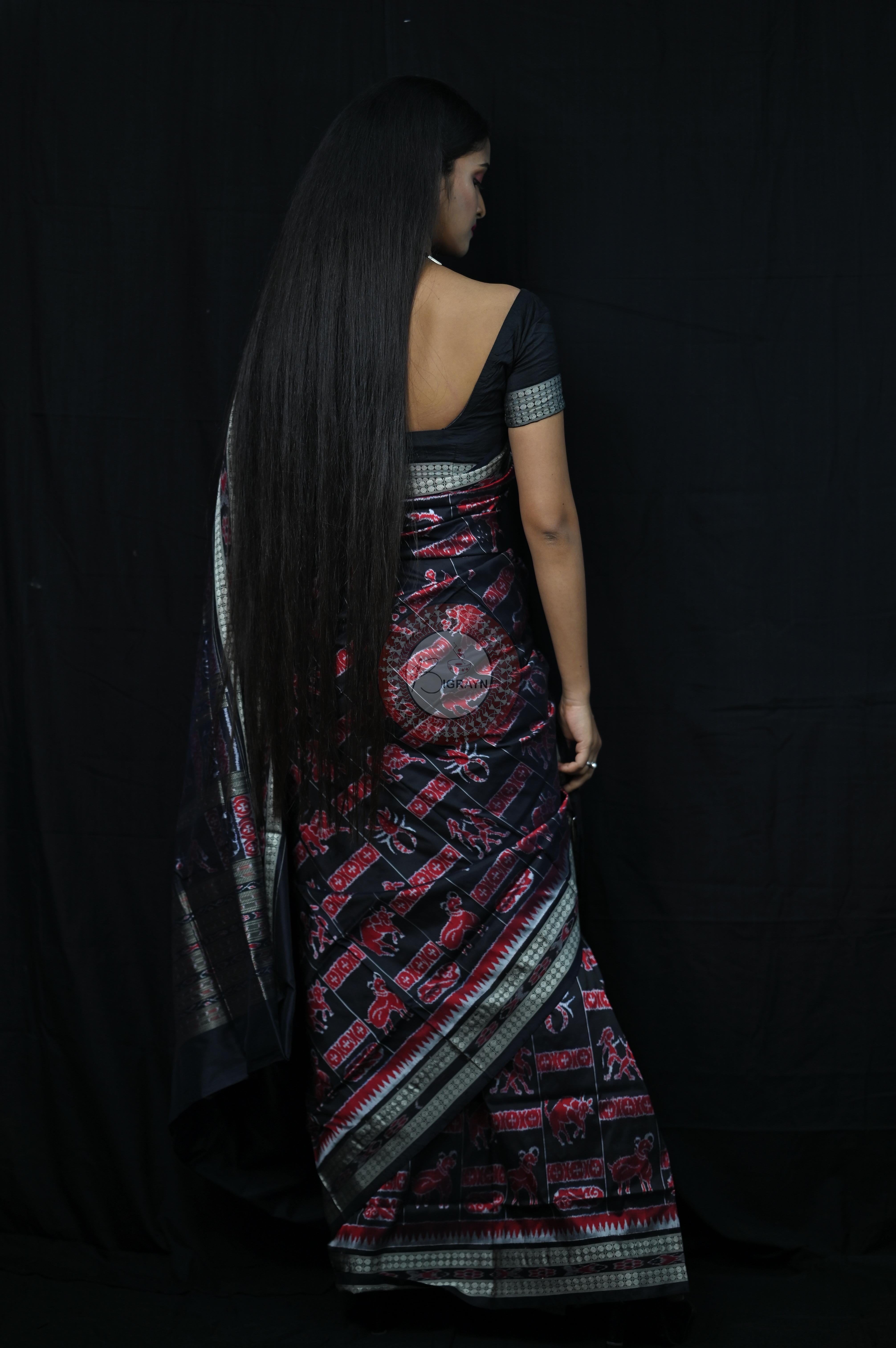 Black Zodiac Sign Special Sambalpuri Silk