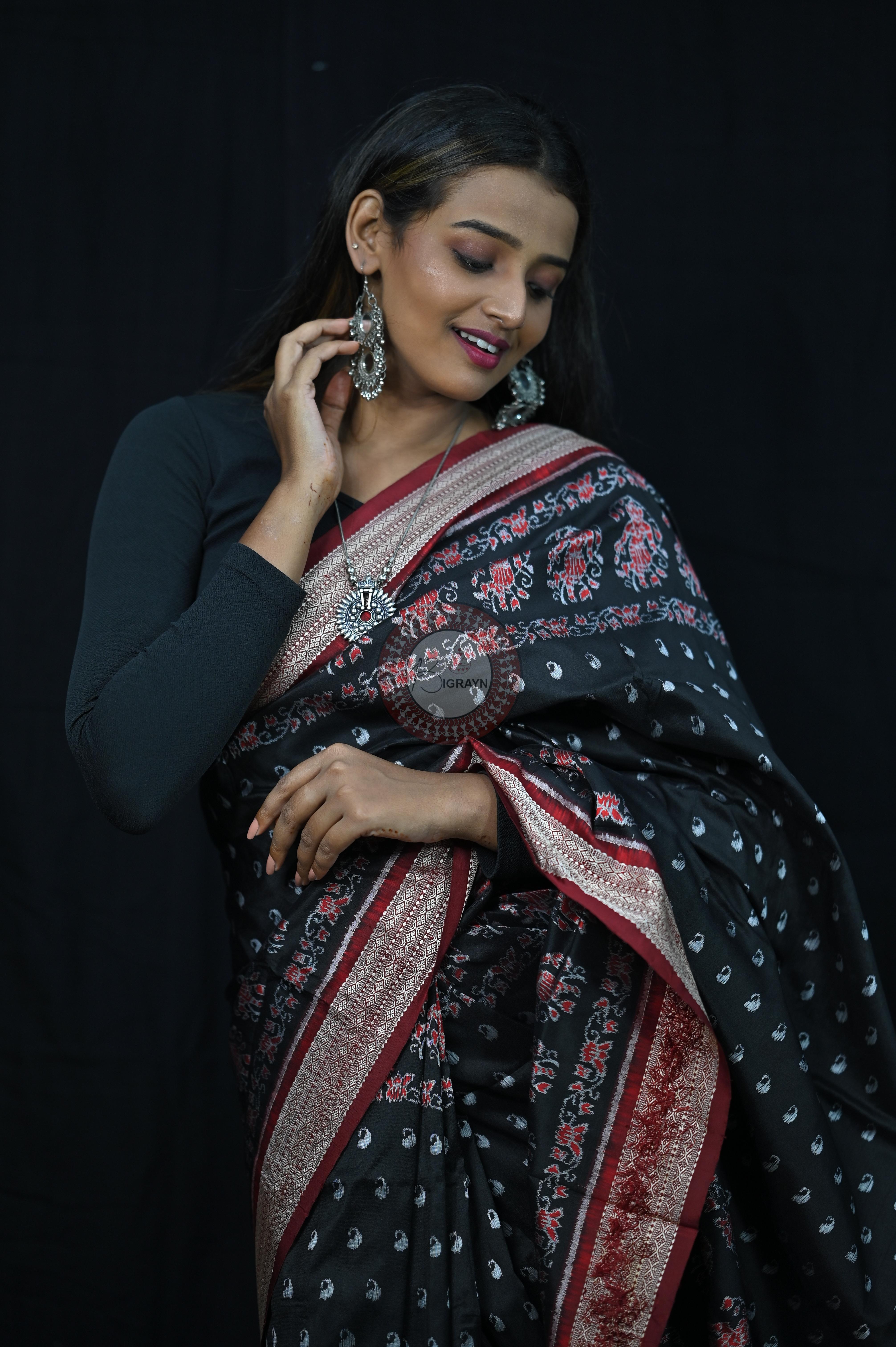 Black And Red Parsley Sambalpuri Silk Saree