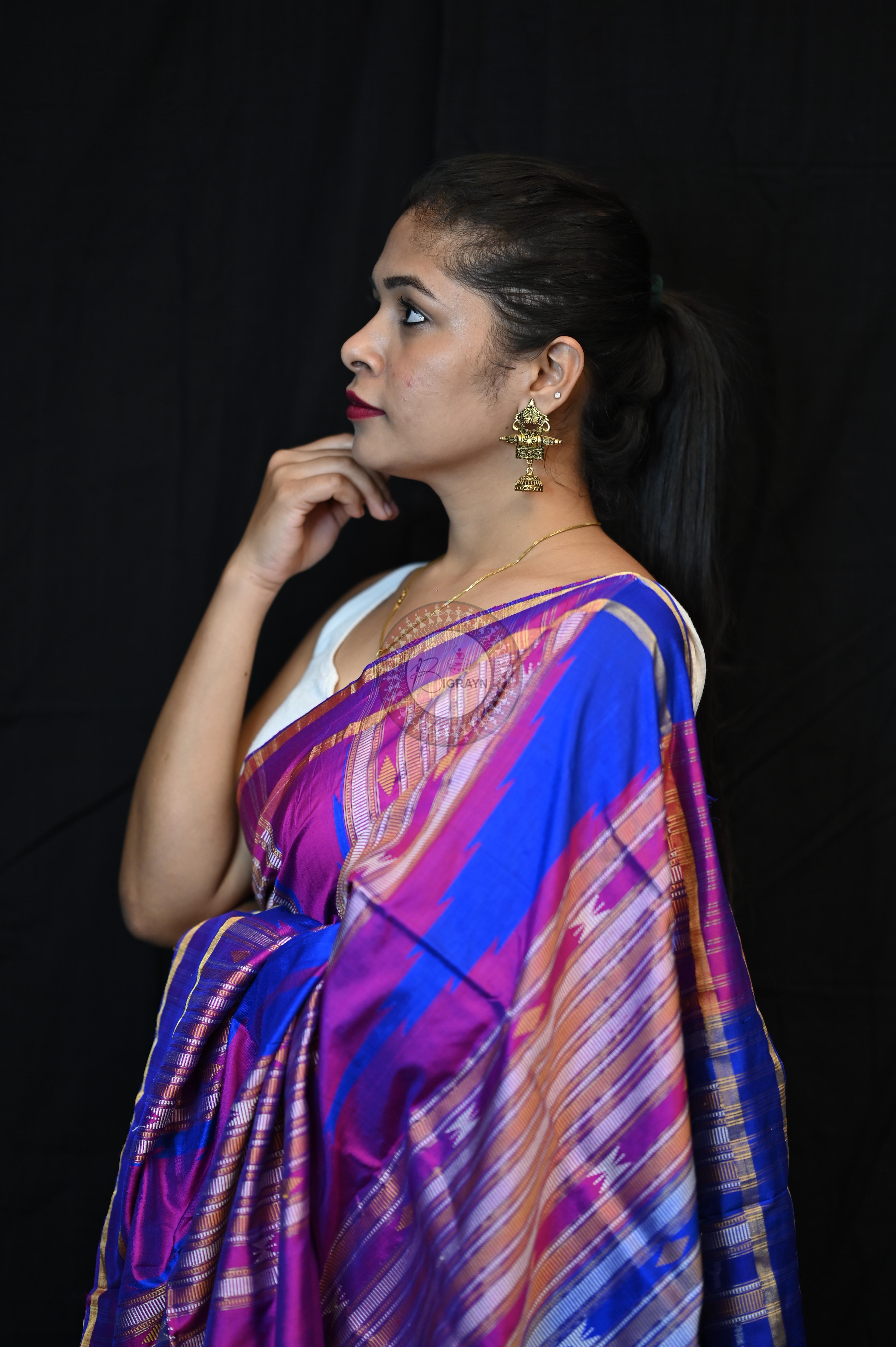 Black Magenta Phoda Kumbha Sambalpuri Silk Saree