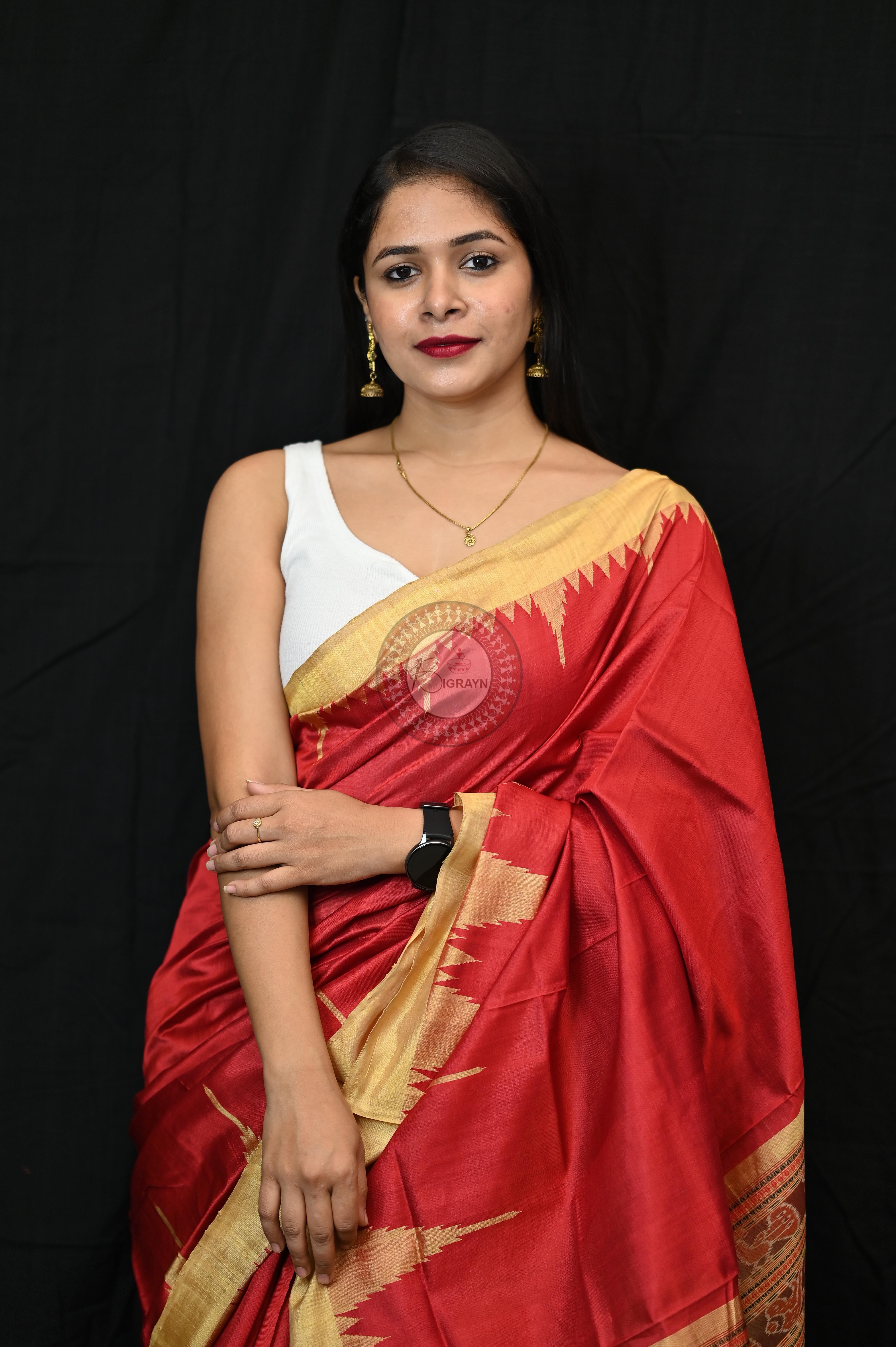 Maroon Golden Phoda Kumbha Tussar Silk Saree