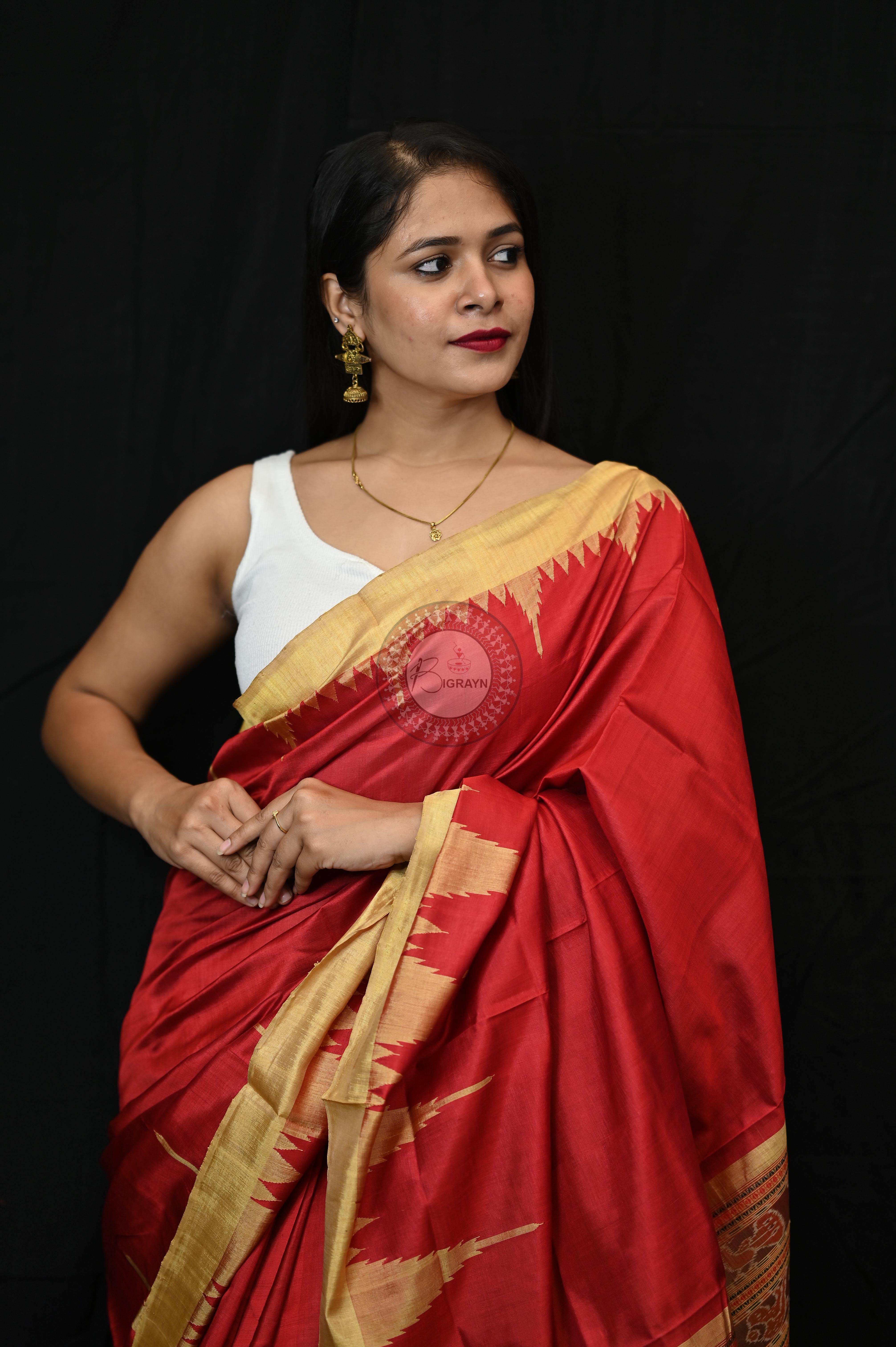 Maroon Golden Phoda Kumbha Tussar Silk Saree
