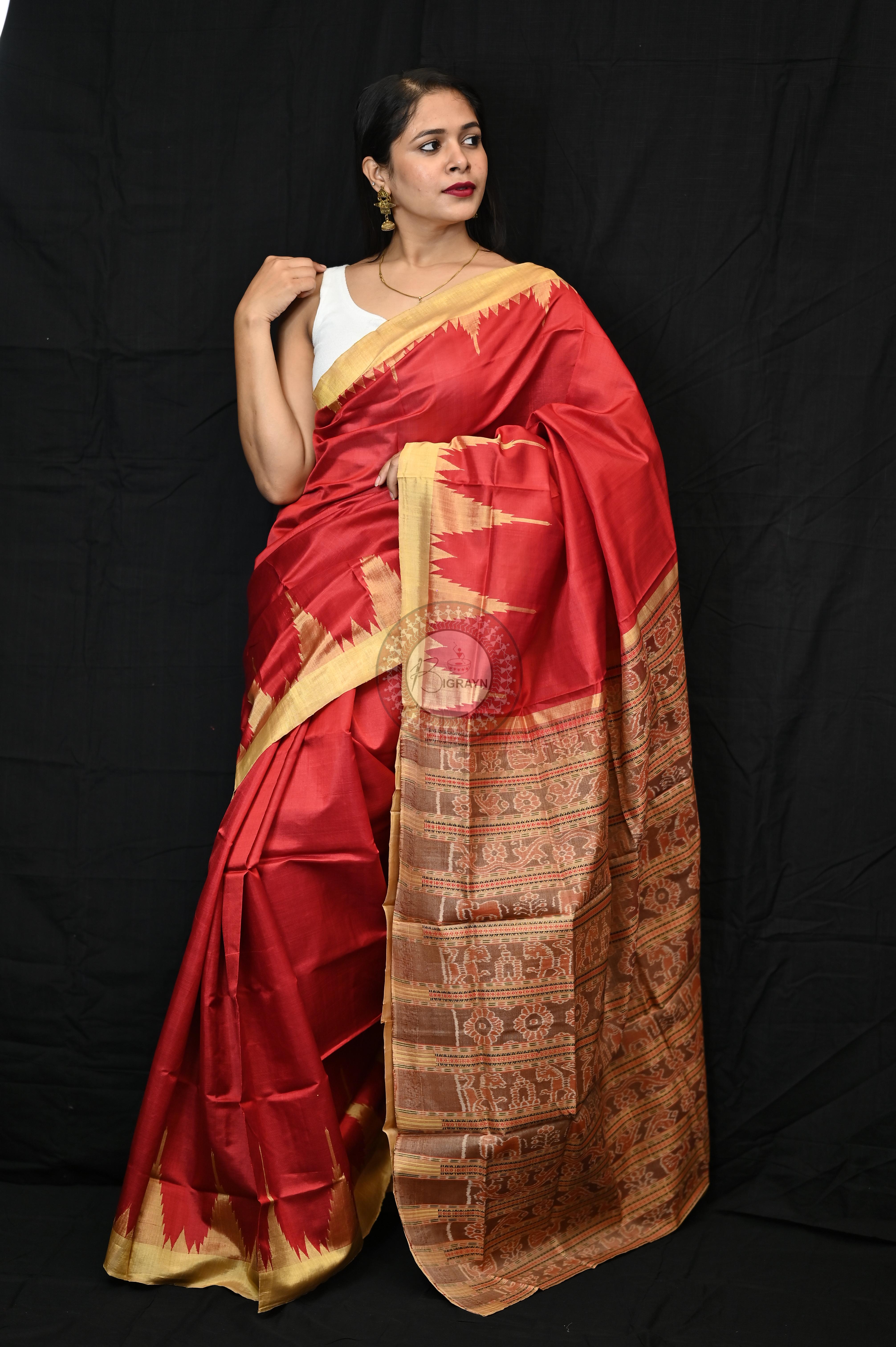 Maroon Golden Phoda Kumbha Tussar Silk Saree