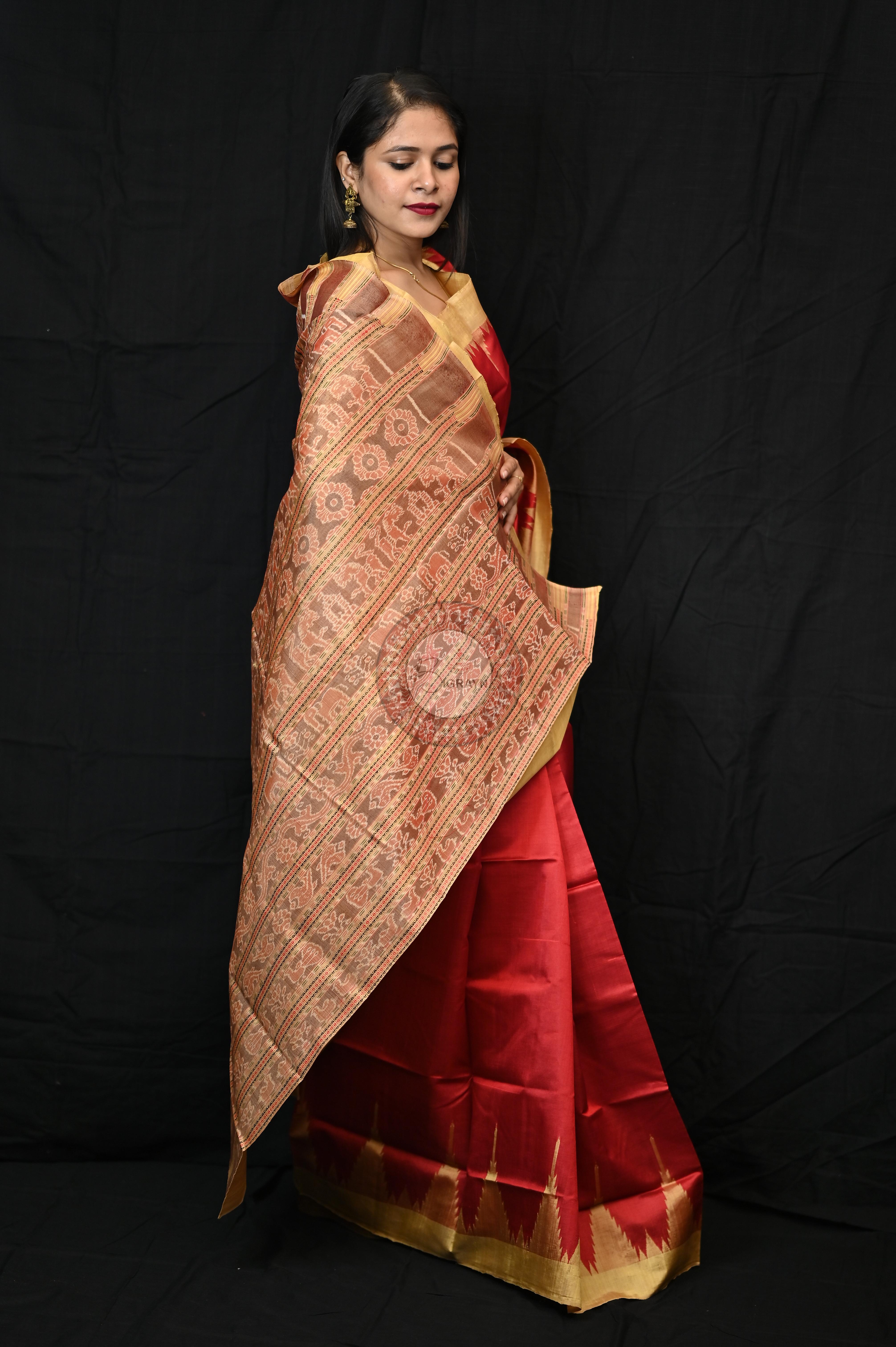 Maroon Golden Phoda Kumbha Tussar Silk Saree