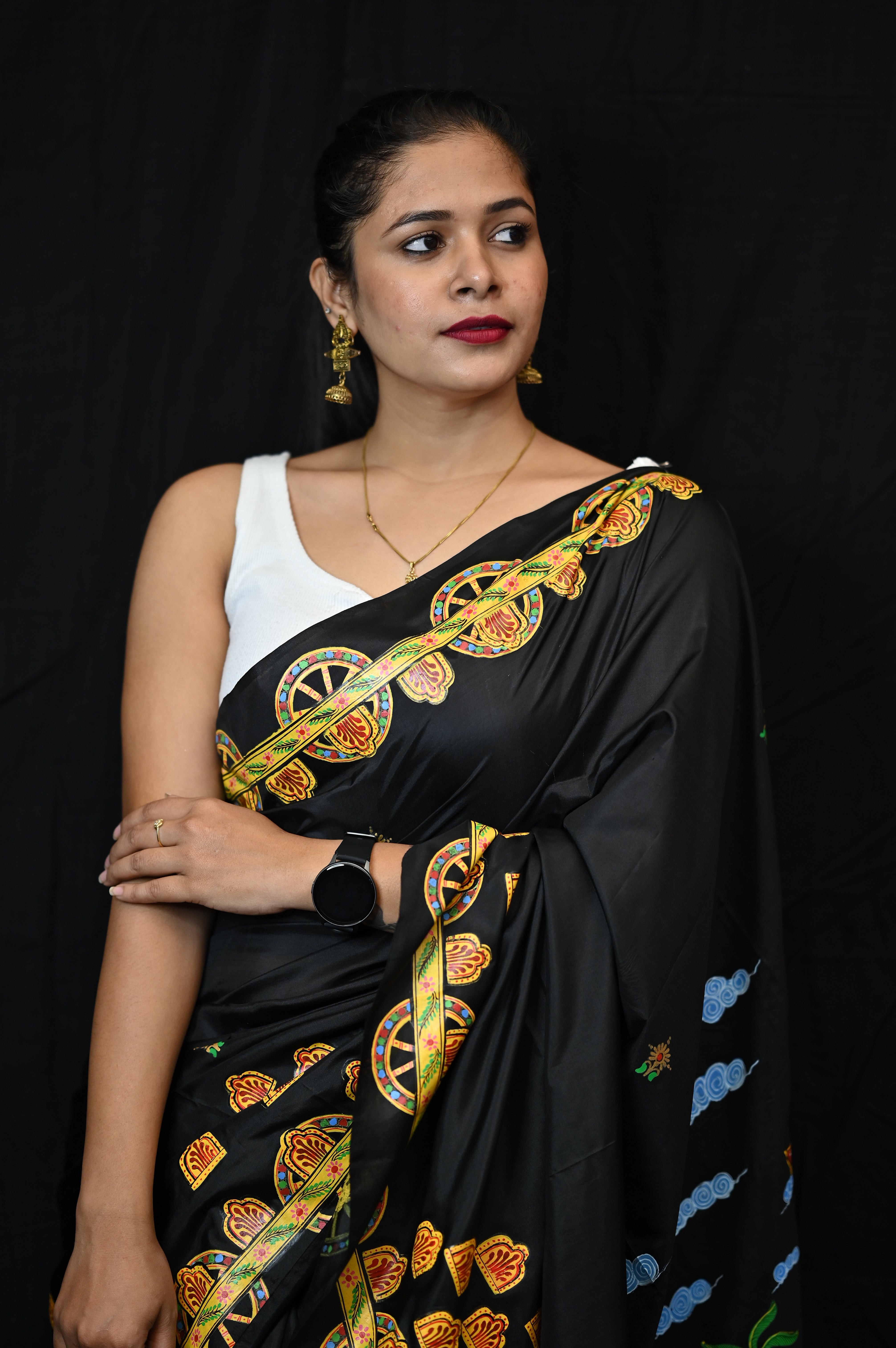 Black Ratha Yatra Theme Pattachitra Khadi Silk Saree