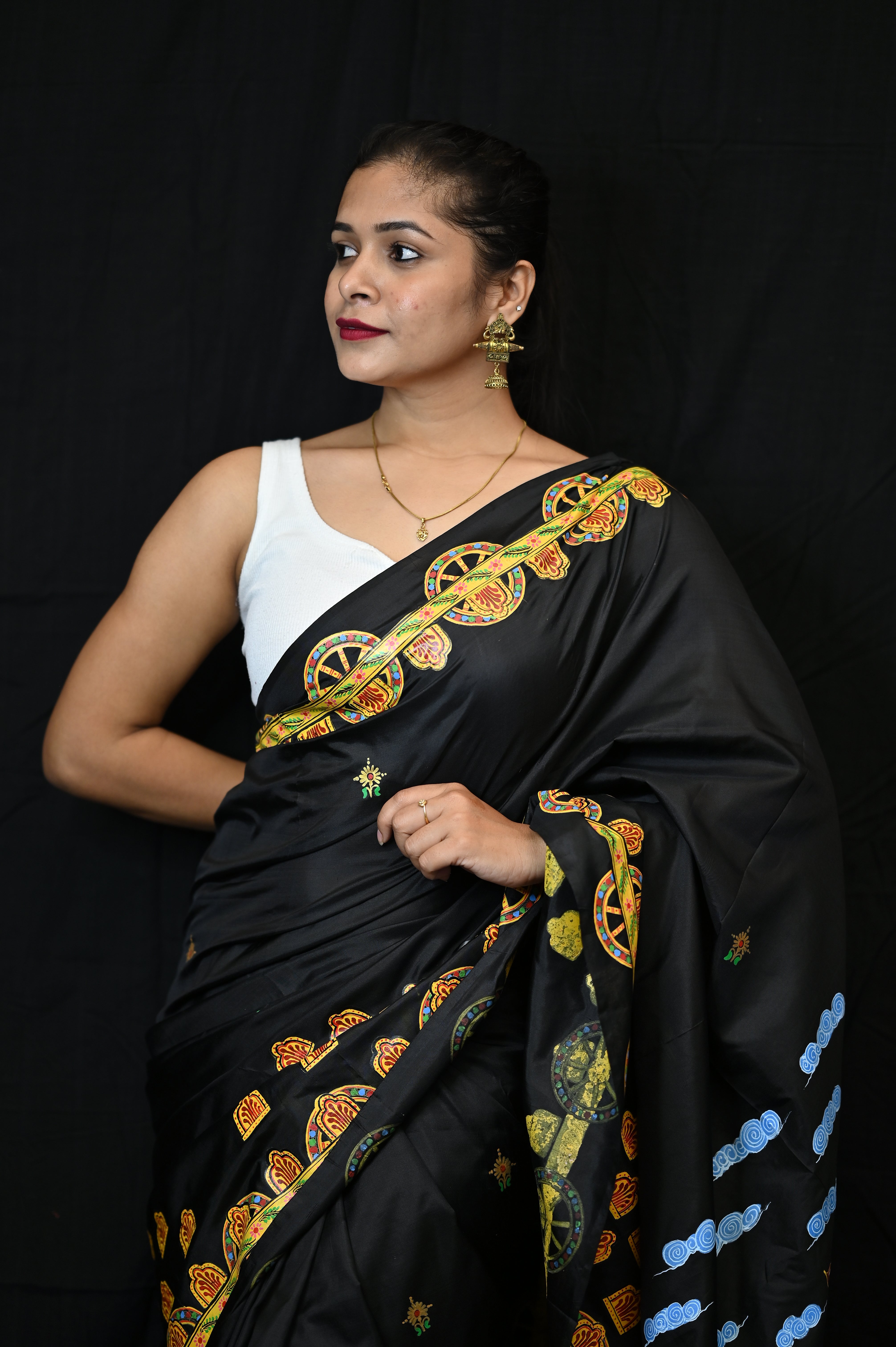Black Ratha Yatra Theme Pattachitra Khadi Silk Saree