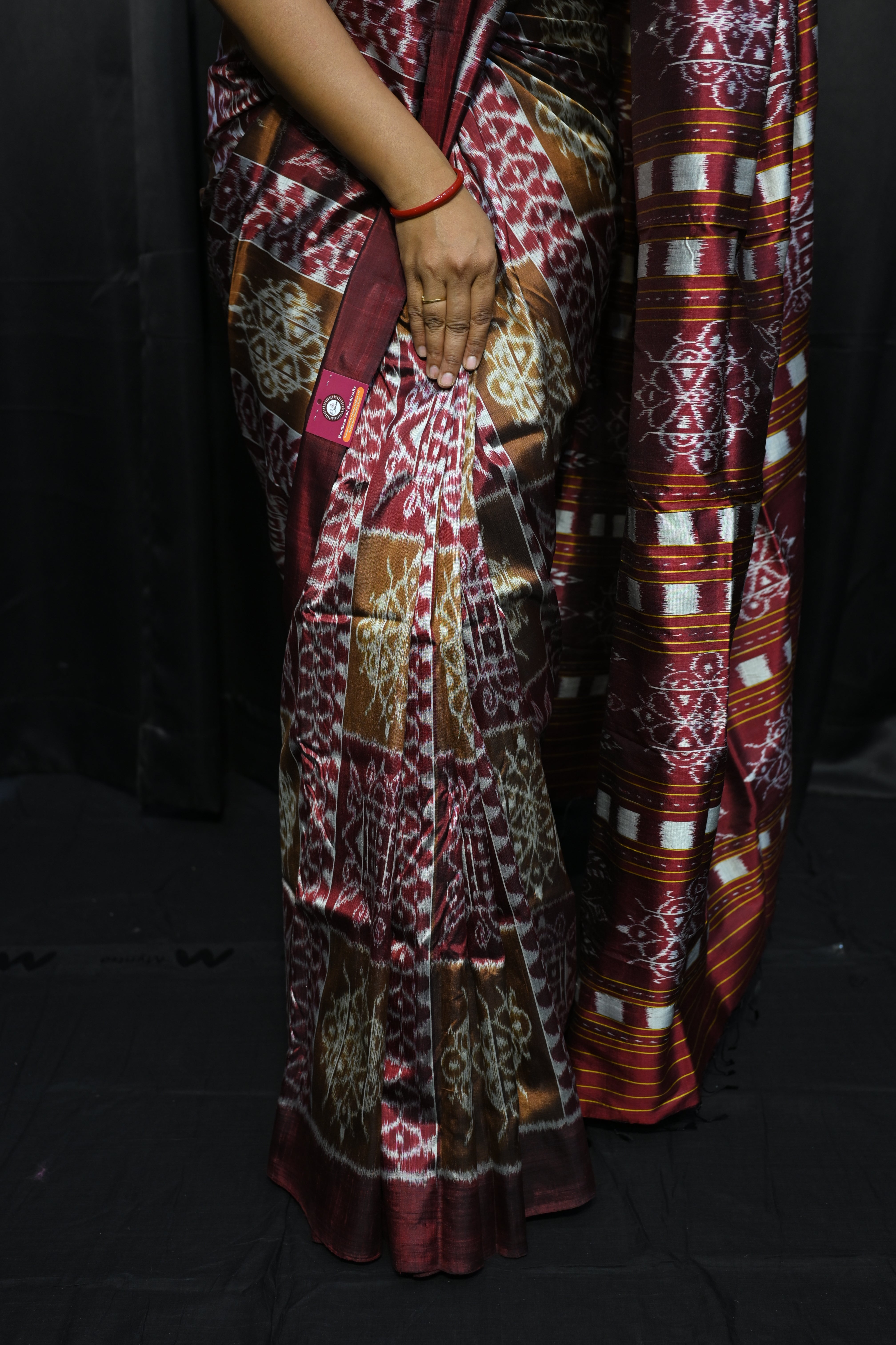Olive Laxmi Yantra  Chita Design Mulberry Silk Saree