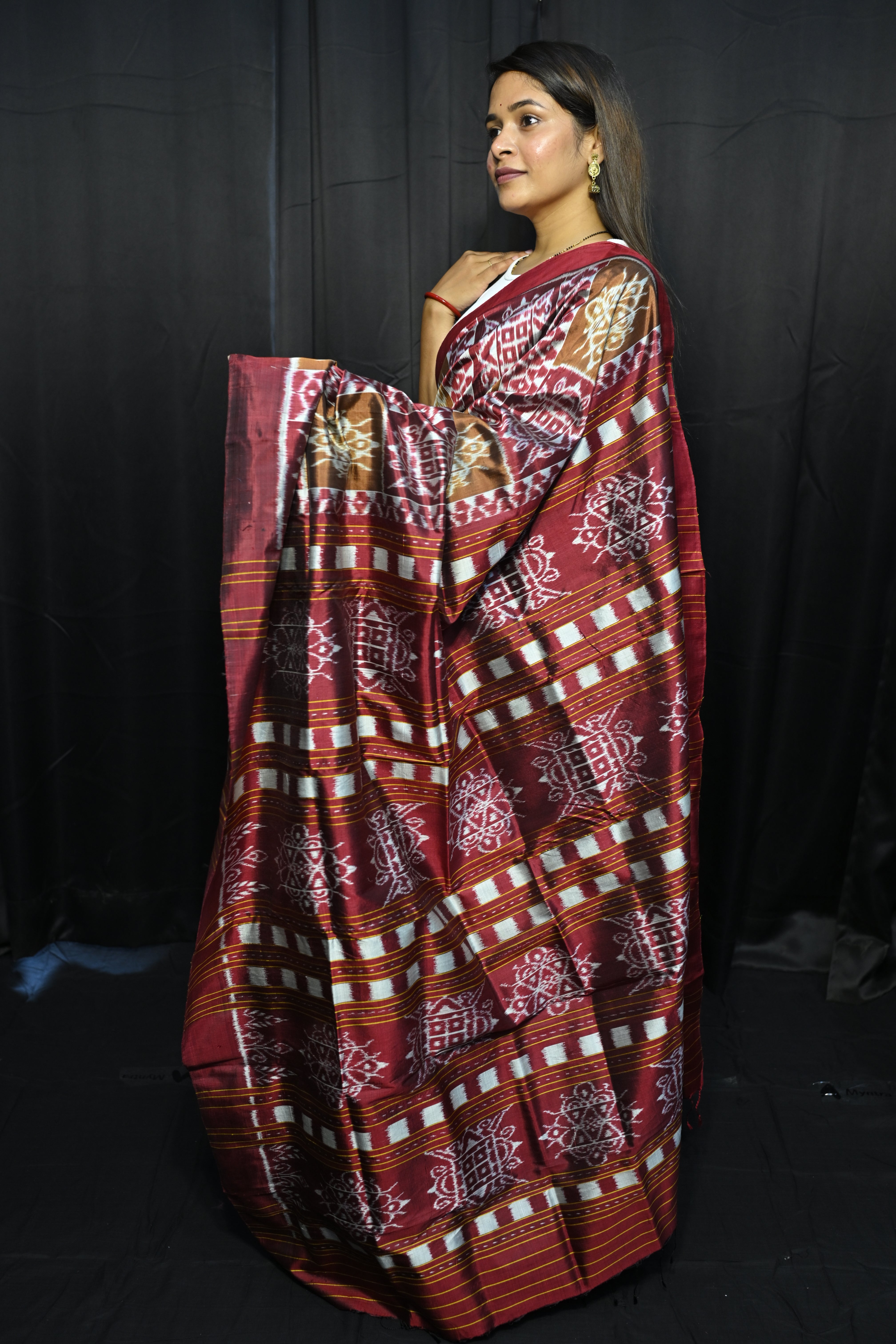 Olive Laxmi Yantra  Chita Design Mulberry Silk Saree