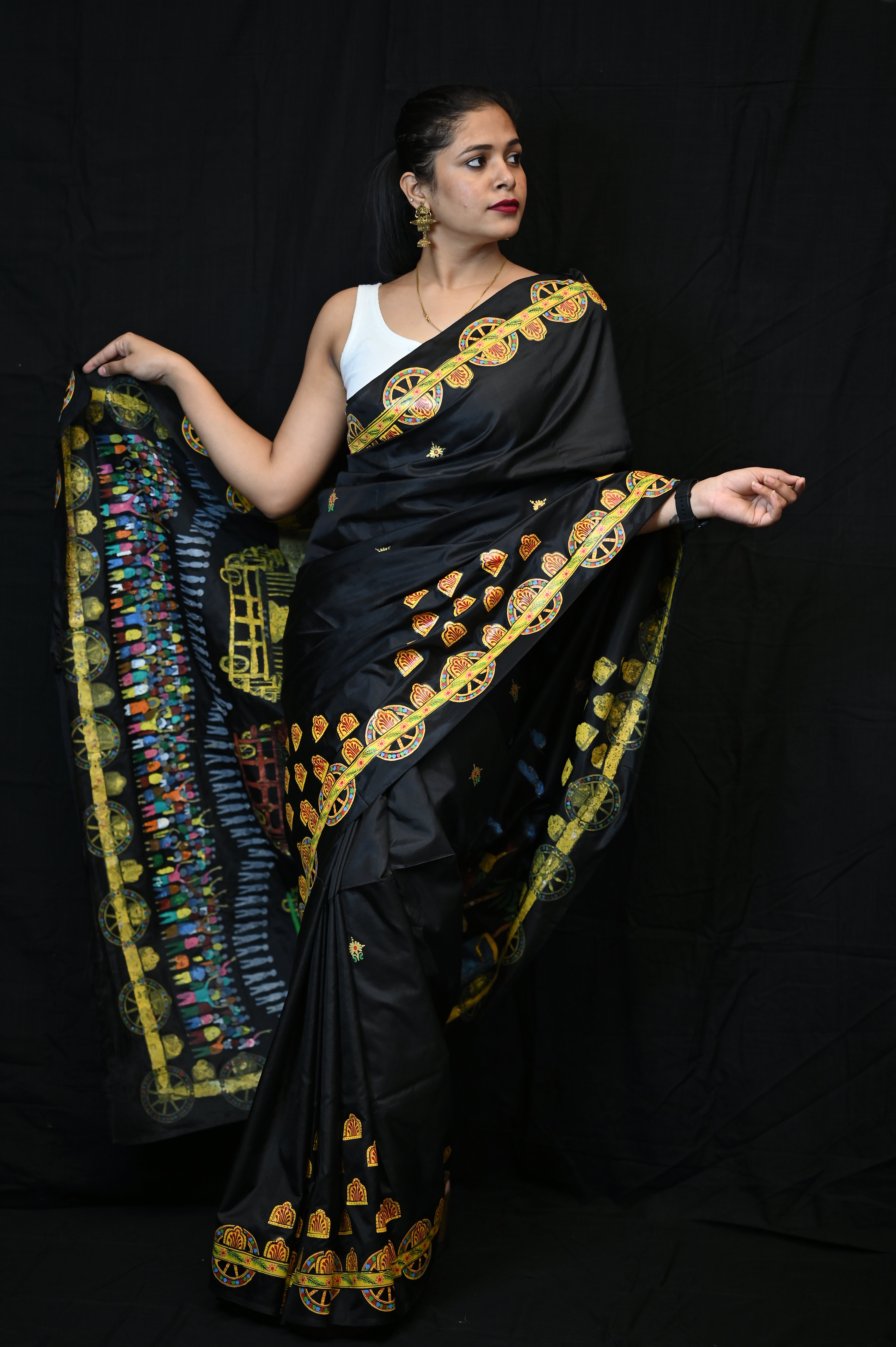 Black Ratha Yatra Theme Pattachitra Khadi Silk Saree