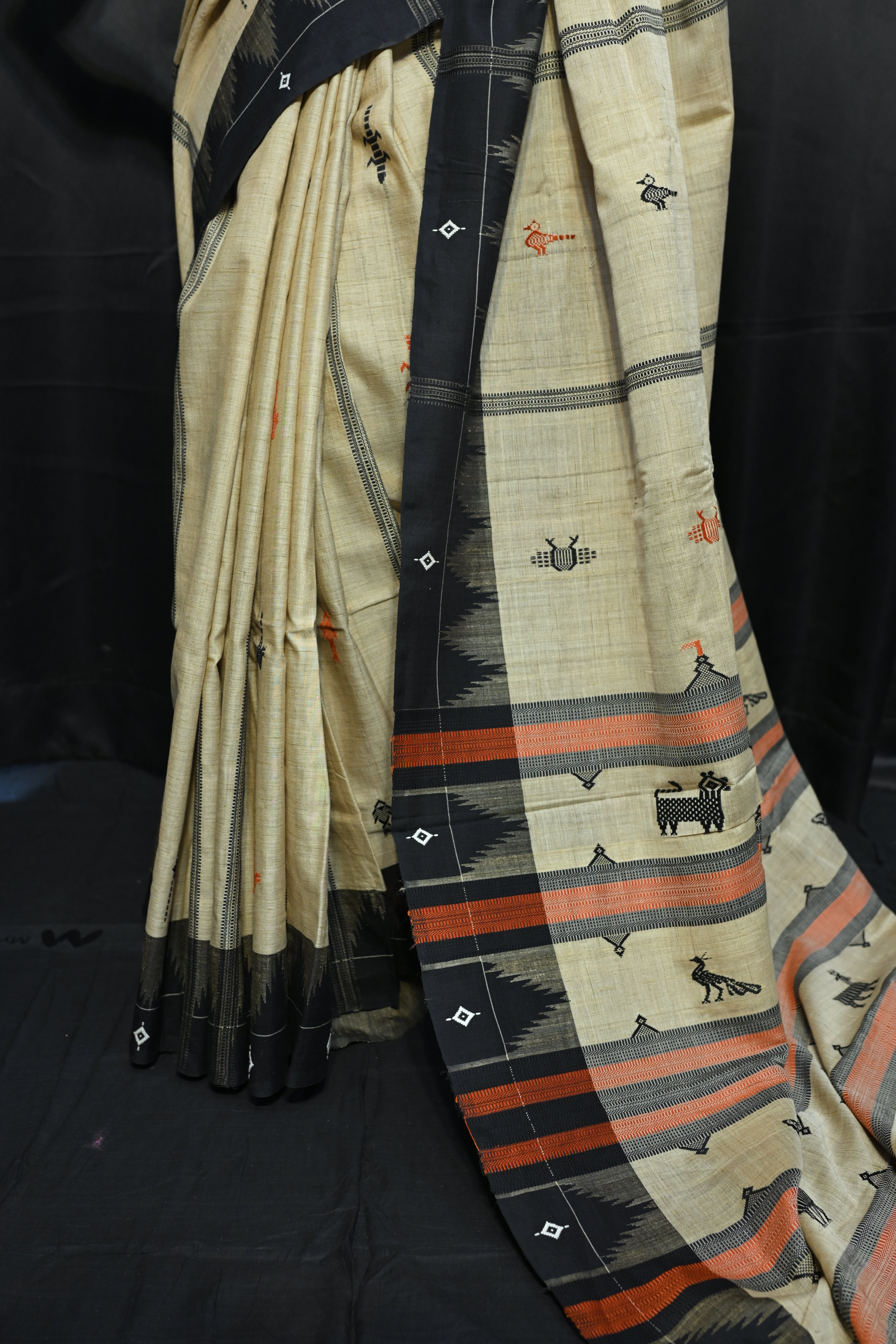 Natural Tussar Ganga Jamuna Plain Border Odisha Handloom Kotpad Tussar Saree
