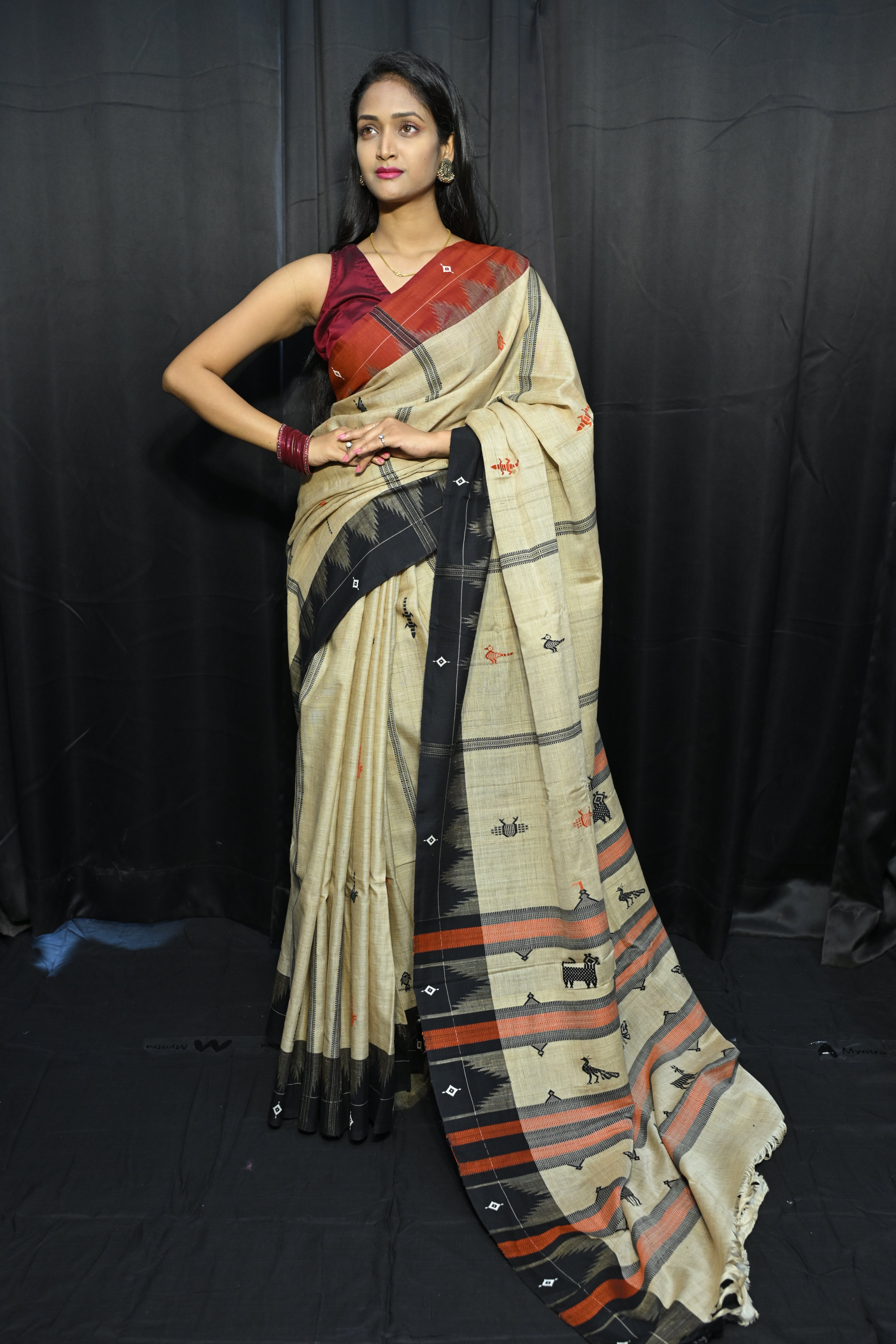 Natural Tussar Ganga Jamuna Plain Border Odisha Handloom Kotpad Tussar Saree