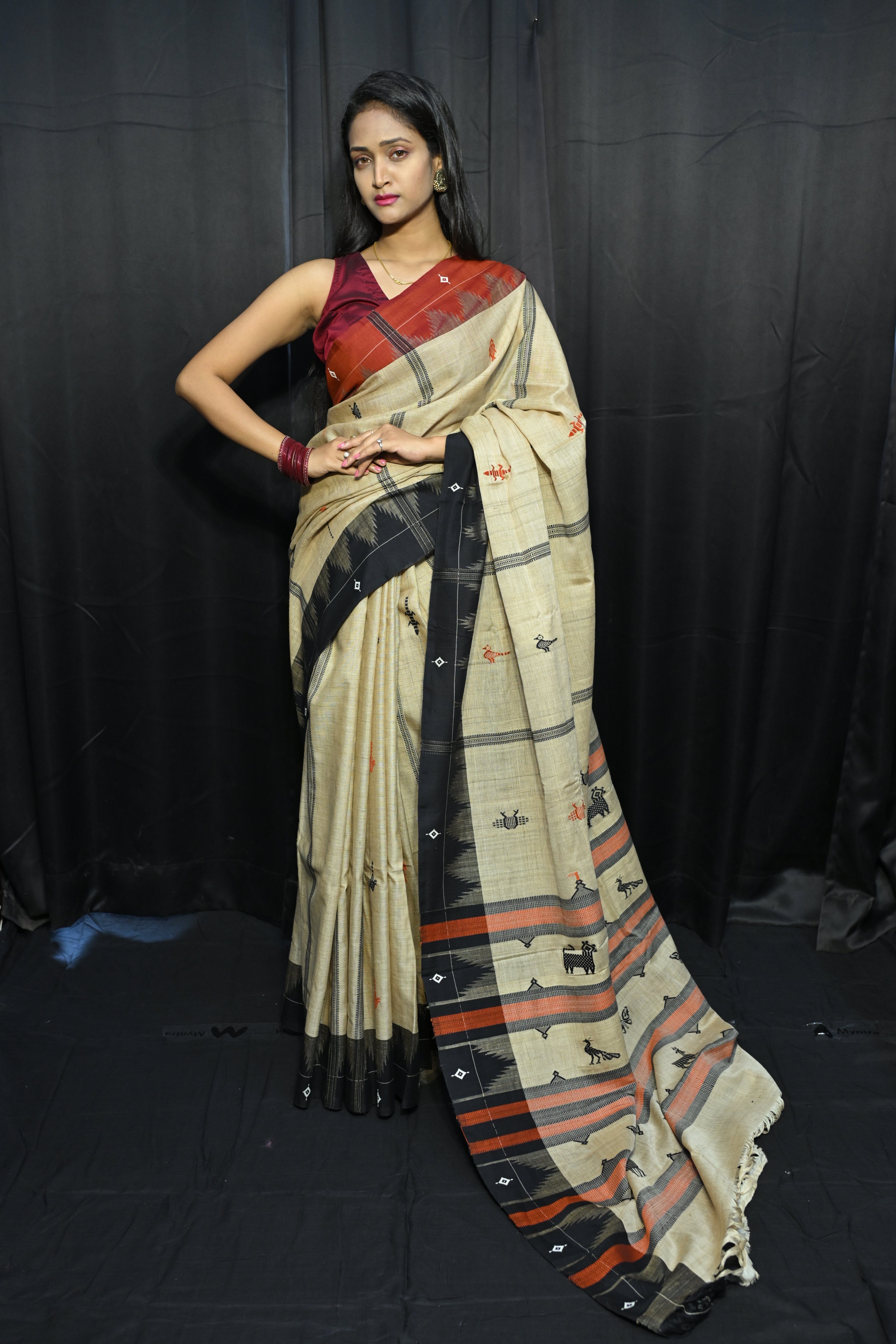 Natural Tussar Ganga Jamuna Plain Border Odisha Handloom Kotpad Tussar Saree
