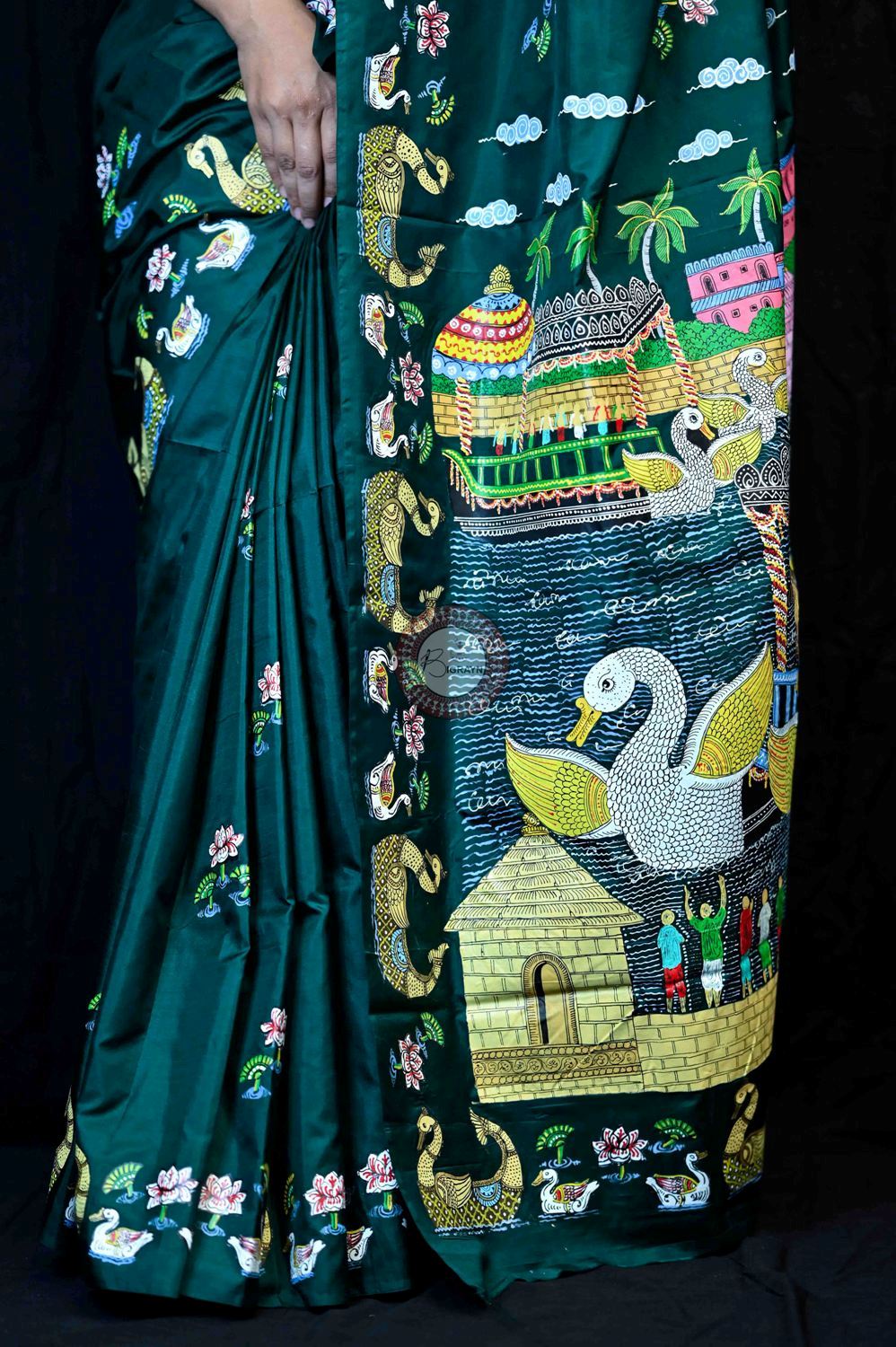 Green Boita Bandana Pattachitra Pure Silk Saree