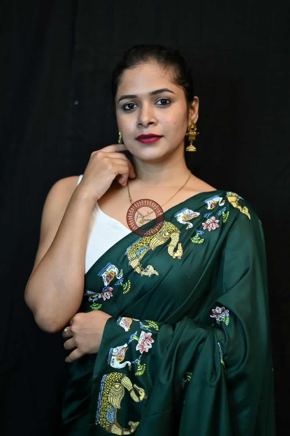 Green Boita Bandana Pattachitra Pure Silk Saree
