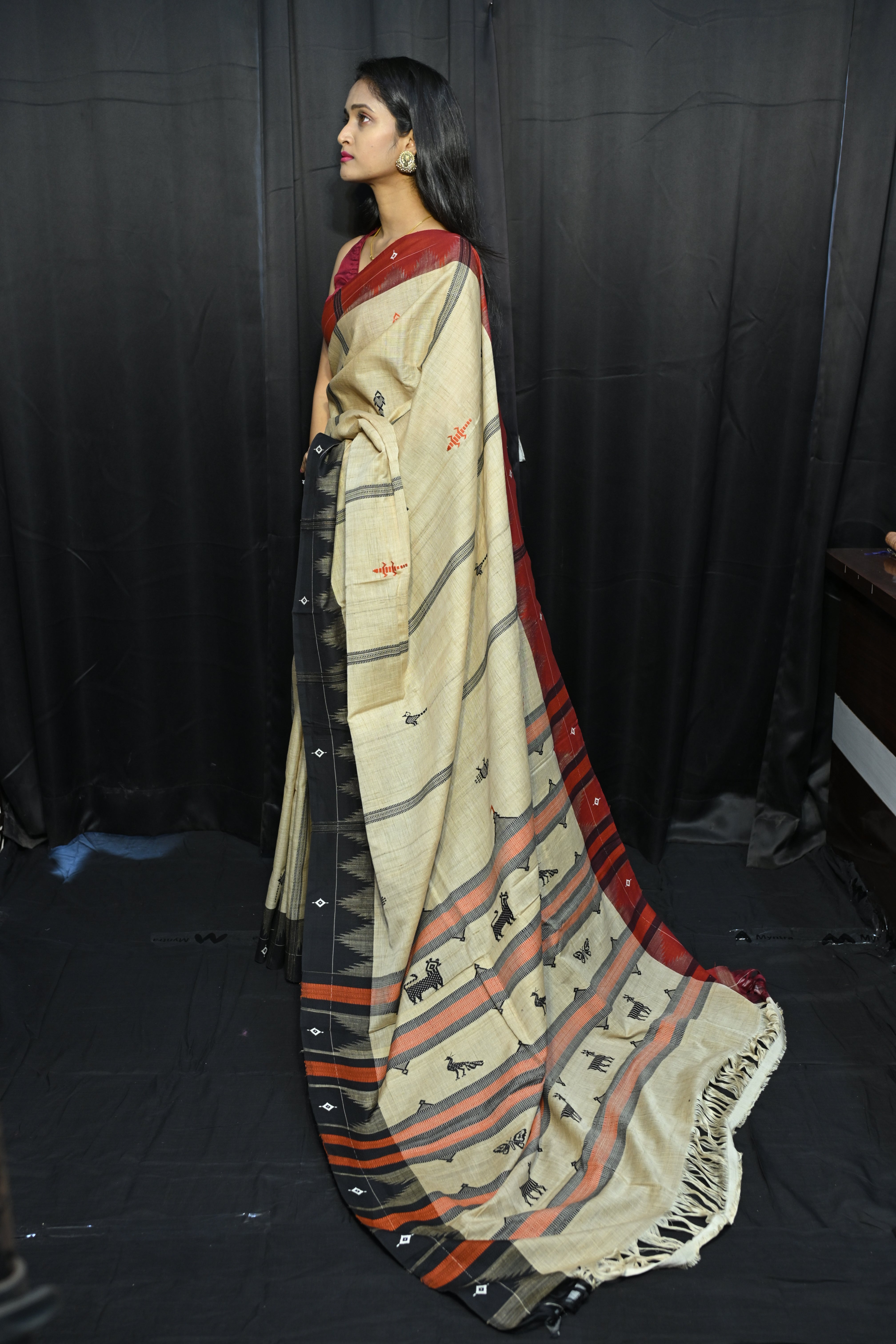 Natural Tussar Ganga Jamuna Plain Border Odisha Handloom Kotpad Tussar Saree