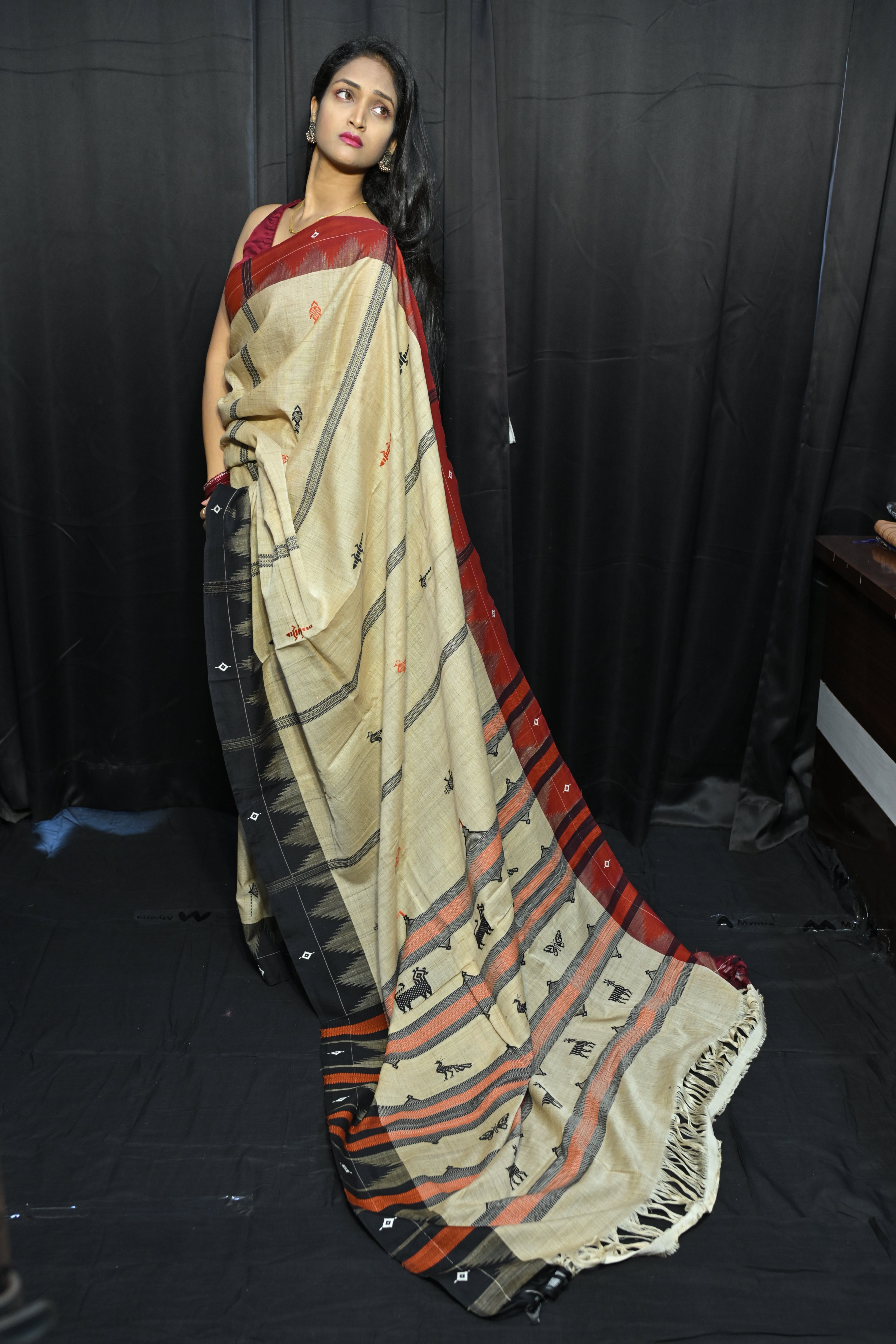Natural Tussar Ganga Jamuna Plain Border Odisha Handloom Kotpad Tussar Saree