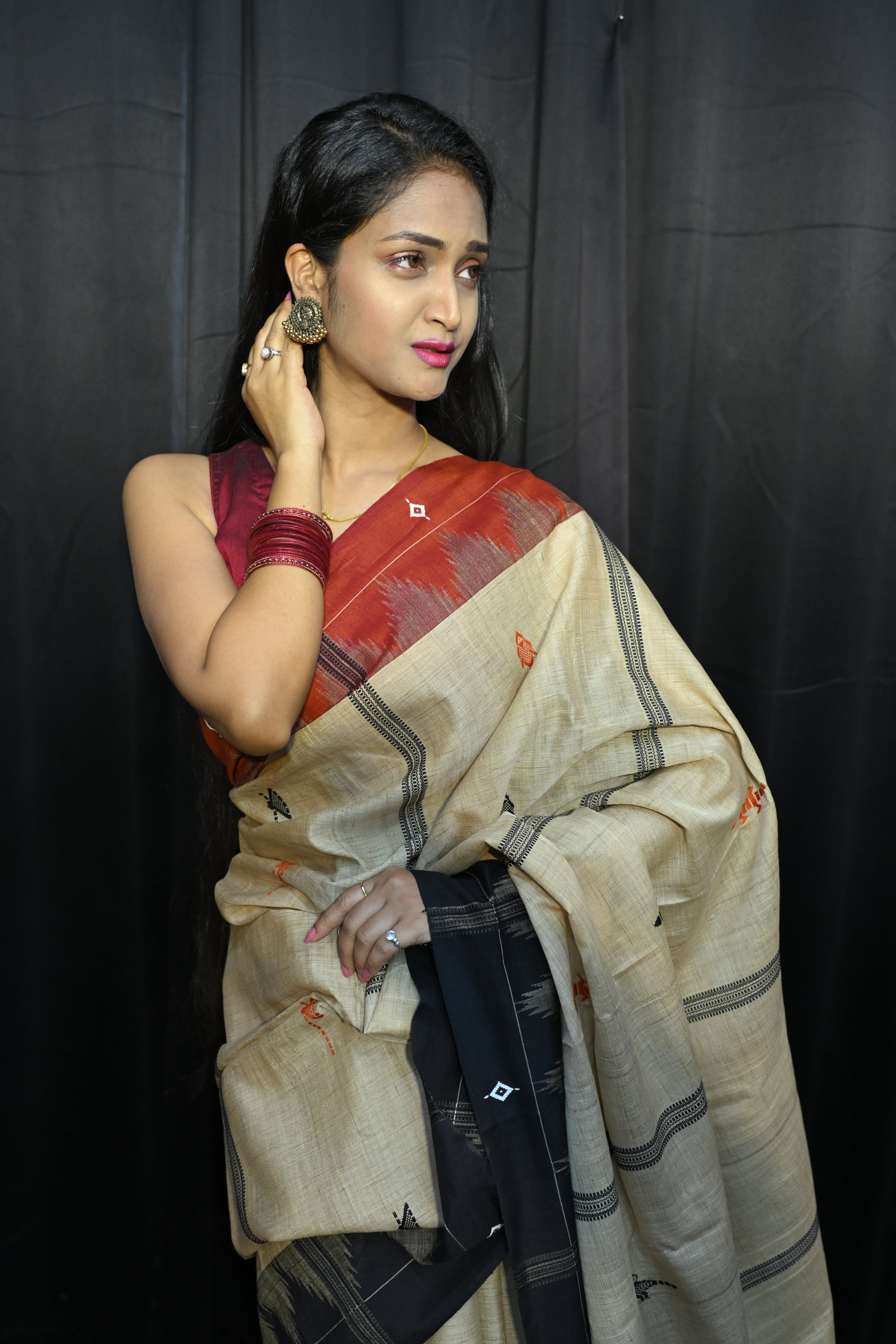 Natural Tussar Ganga Jamuna Plain Border Odisha Handloom Kotpad Tussar Saree