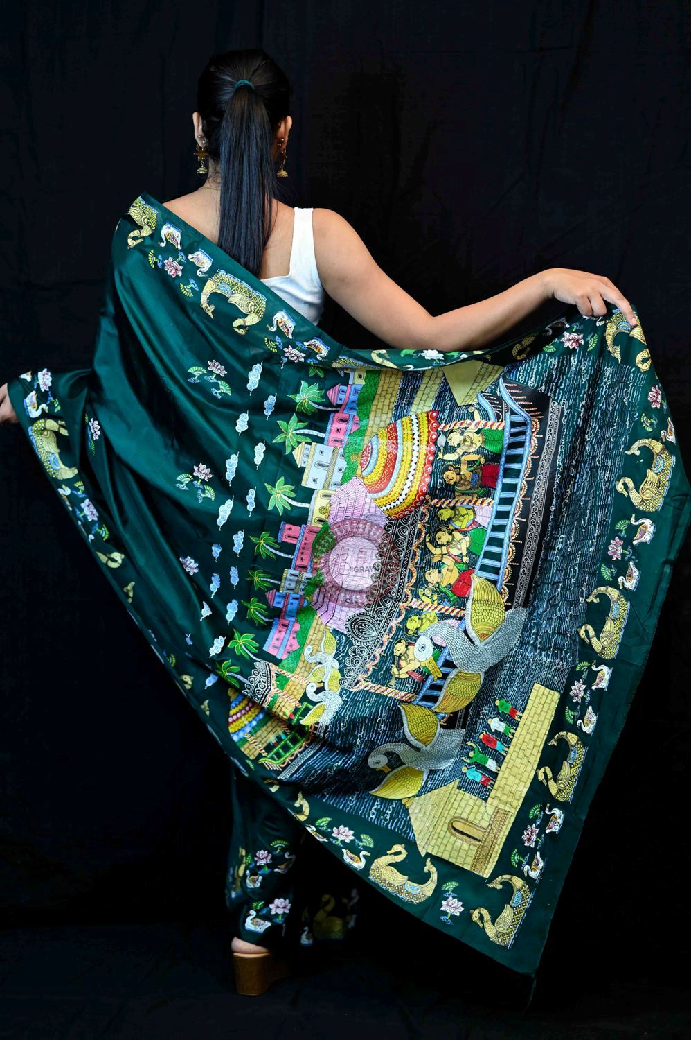Green Boita Bandana Pattachitra Pure Silk Saree