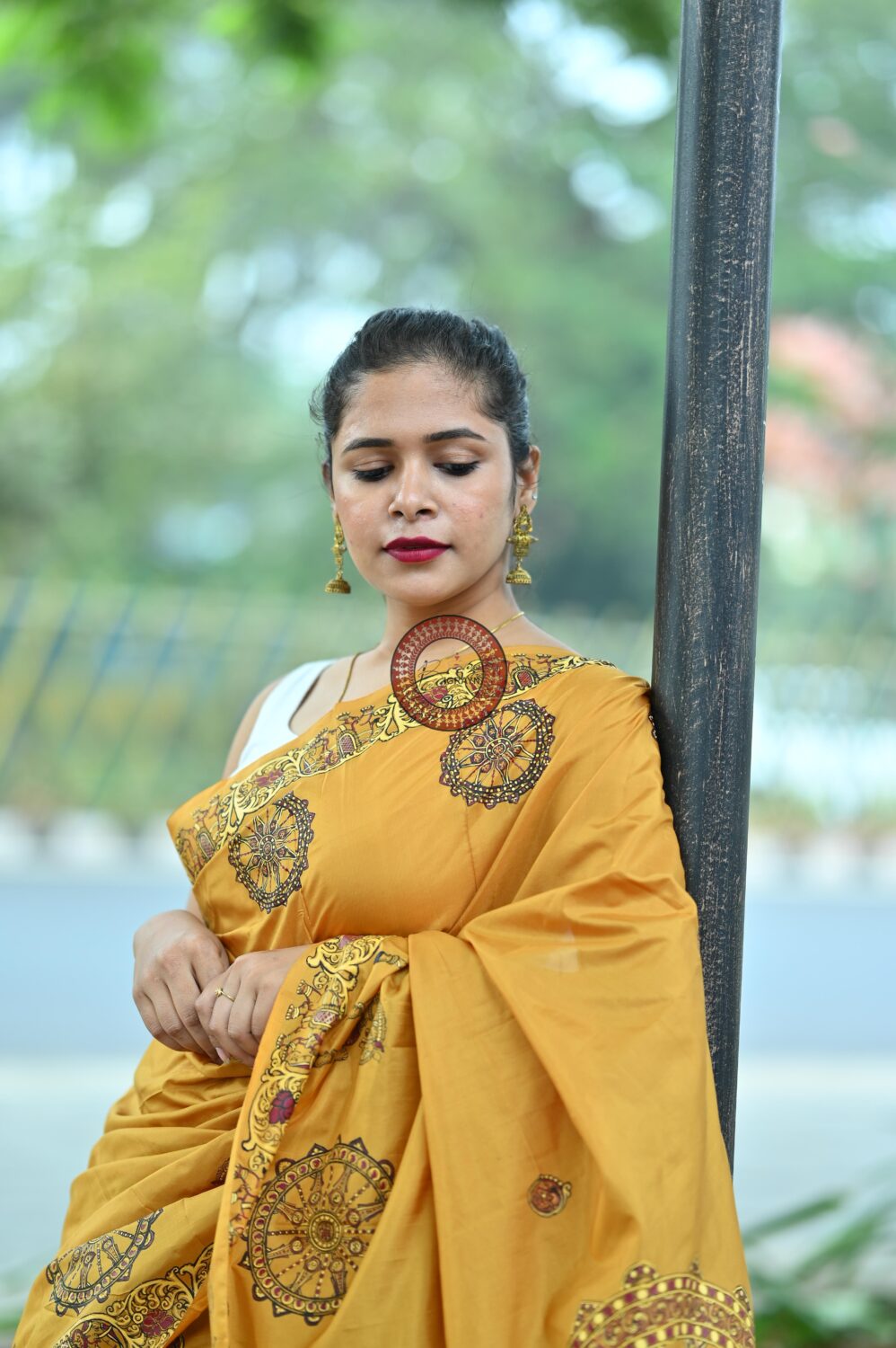 Golden Konark Chakra Pattachitra Pure Silk