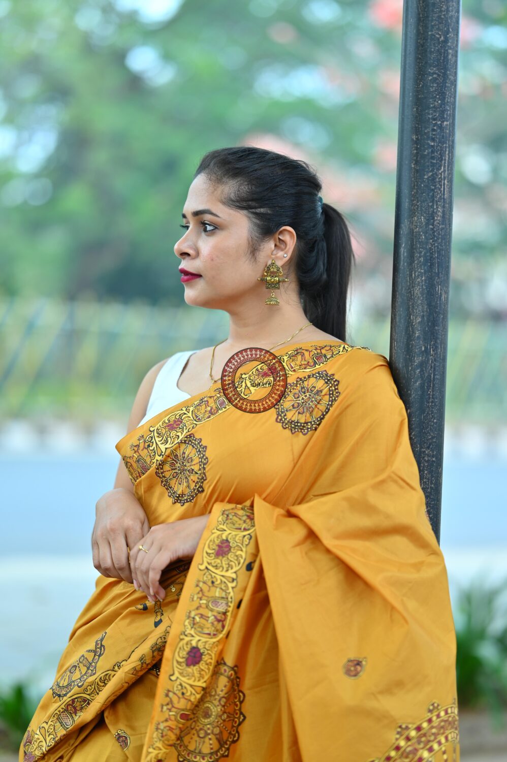 Golden Konark Chakra Pattachitra Pure Silk