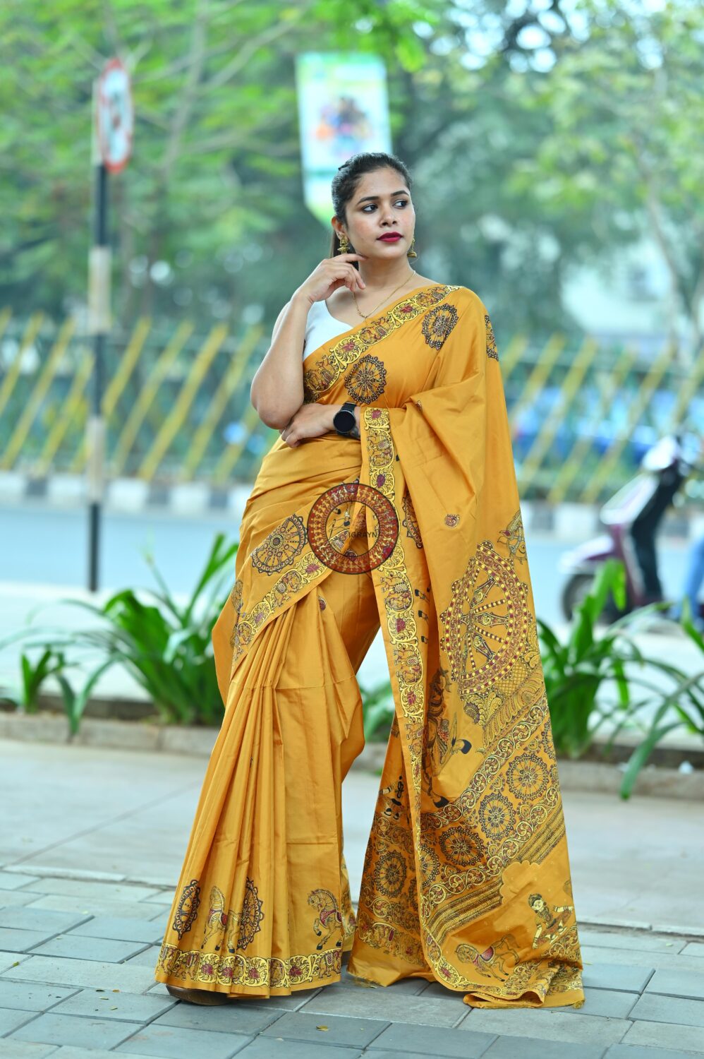 Golden Konark Chakra Pattachitra Pure Silk