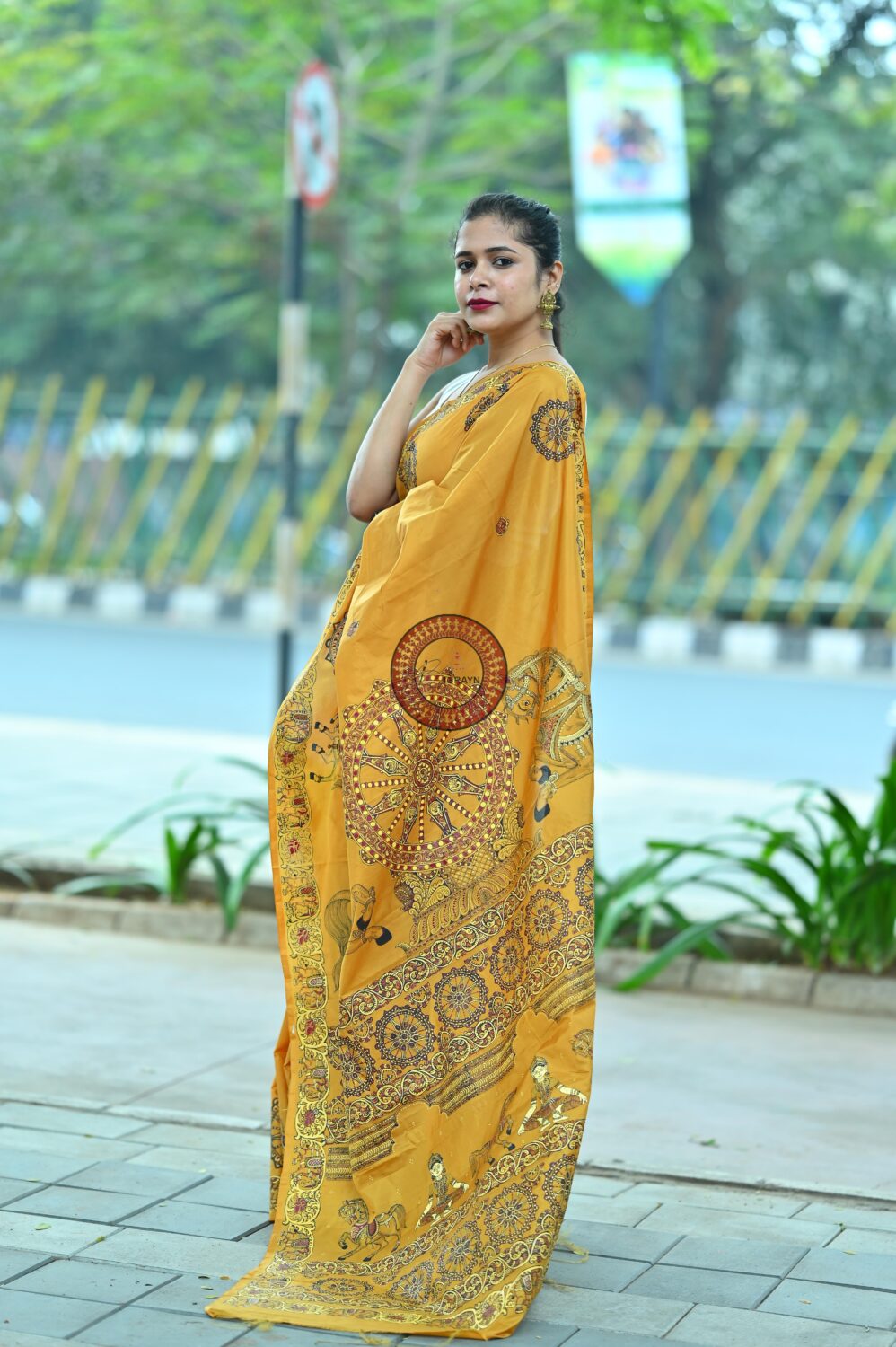 Golden Konark Chakra Pattachitra Pure Silk