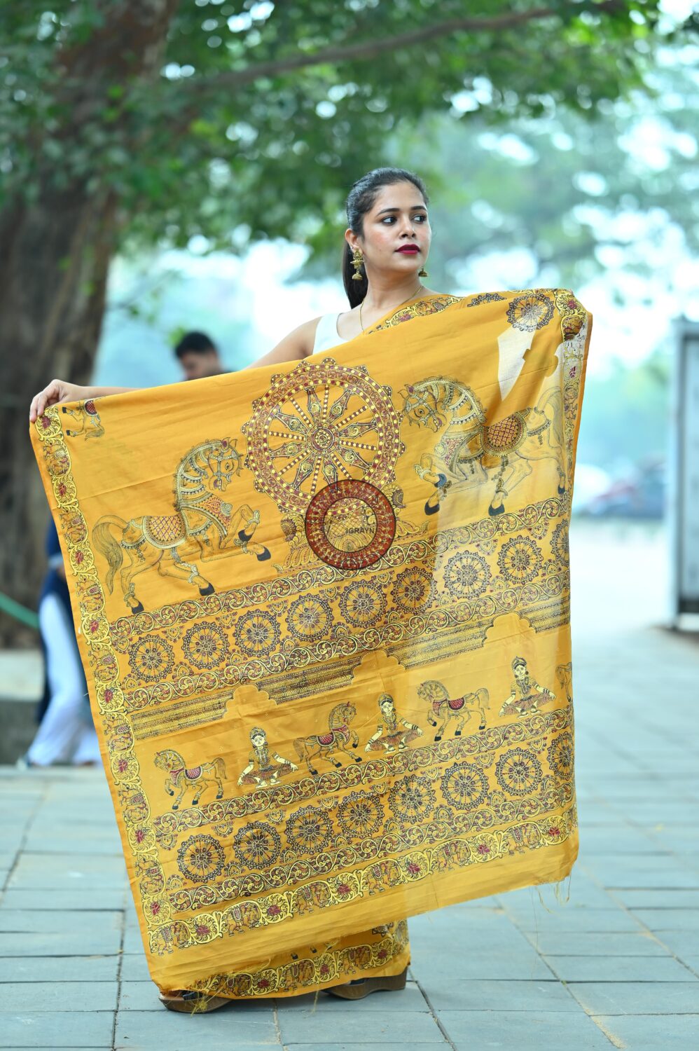 Golden Konark Chakra Pattachitra Pure Silk