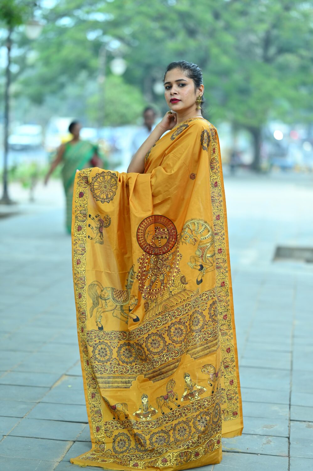 Golden Konark Chakra Pattachitra Pure Silk