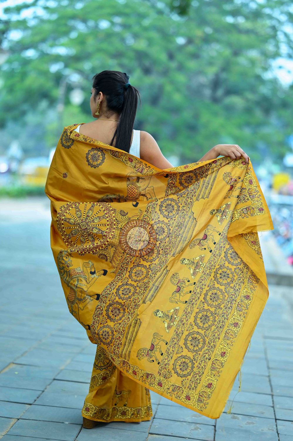 Golden Konark Chakra Pattachitra Pure Silk